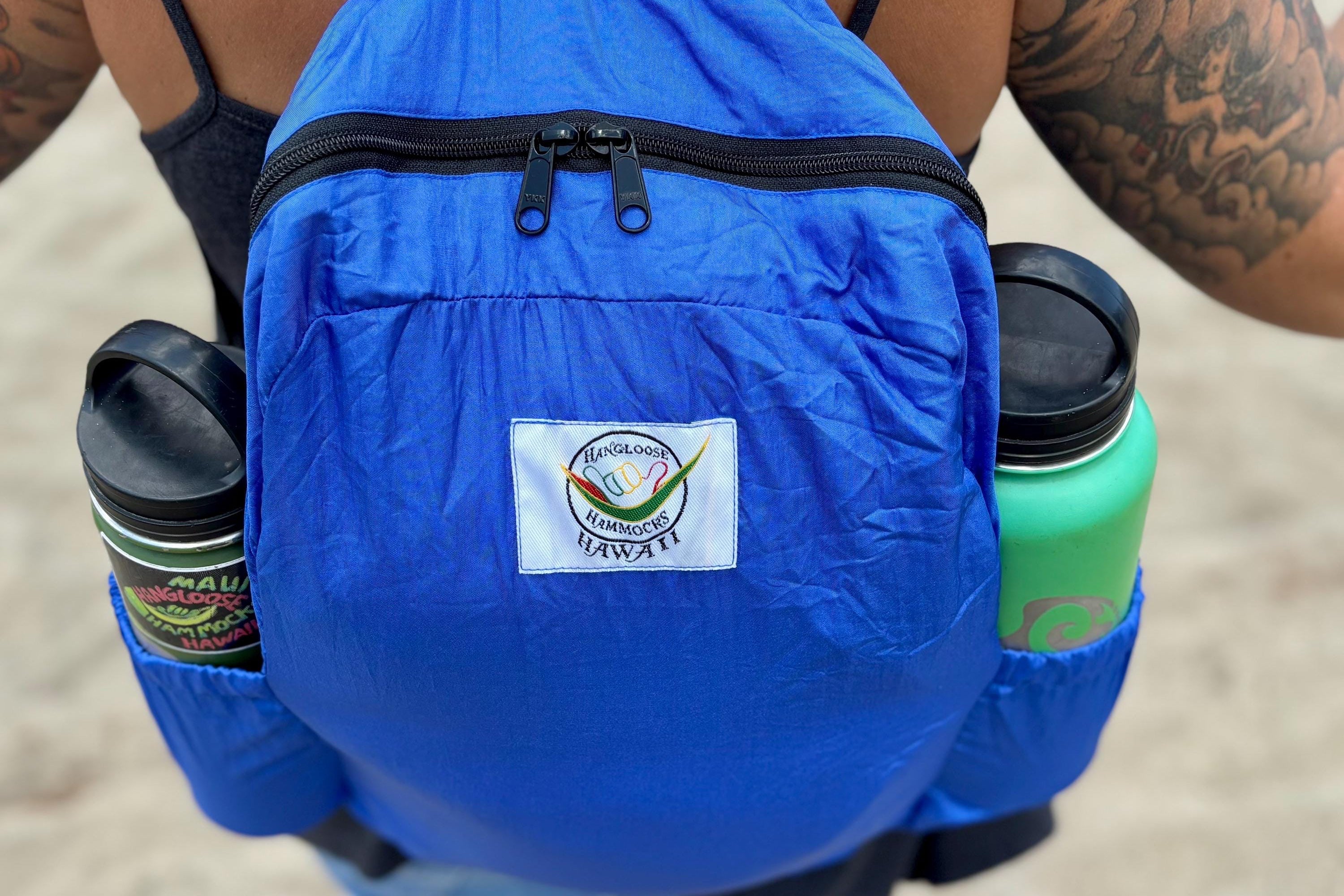 Parachute Silk Backpack • Royal Blue • Ultralight 6.6 oz • Foldable Travel Pack • Stuff Sack & XL Drink Holders • Free Shipping from Maui