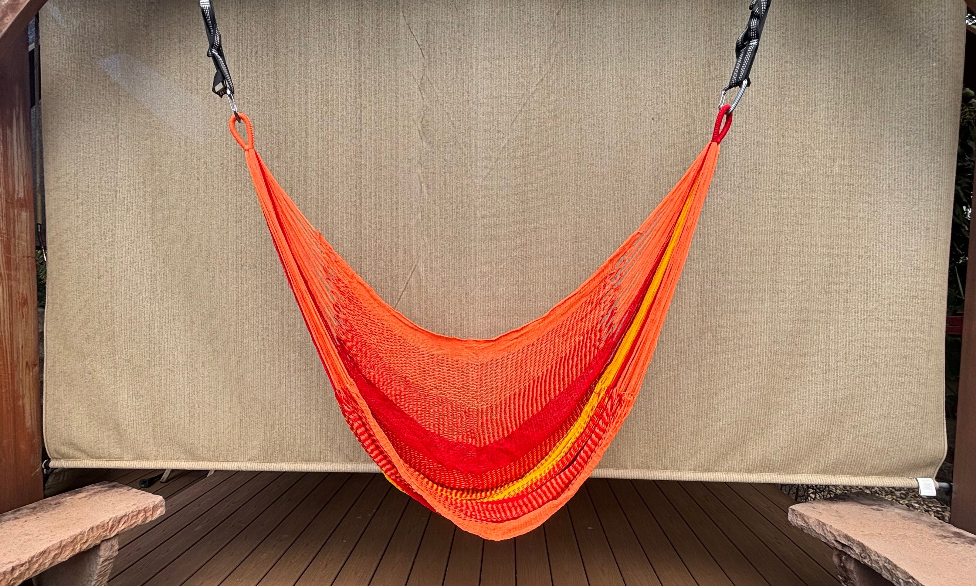 Thai Hammock Chair • Orange, Maroon & Mustard • Handwoven in Thailand • UV-Resistant • 500 lb Rated • Ultralight • Fair Trade