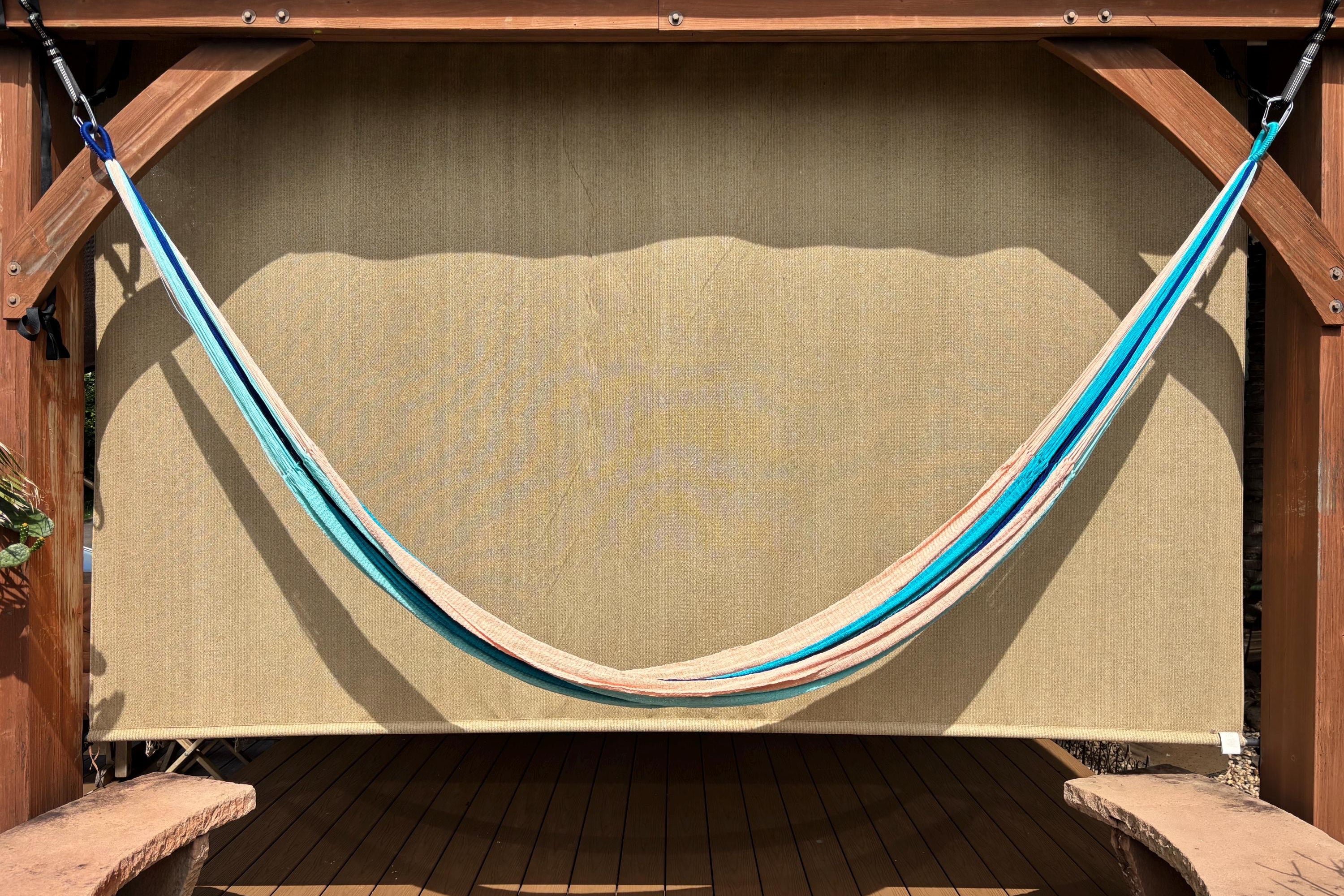 Handwoven Thai Hammock • Weather-Resistant, Fair Trade Light Blue, Dark Blue, Peach Blend