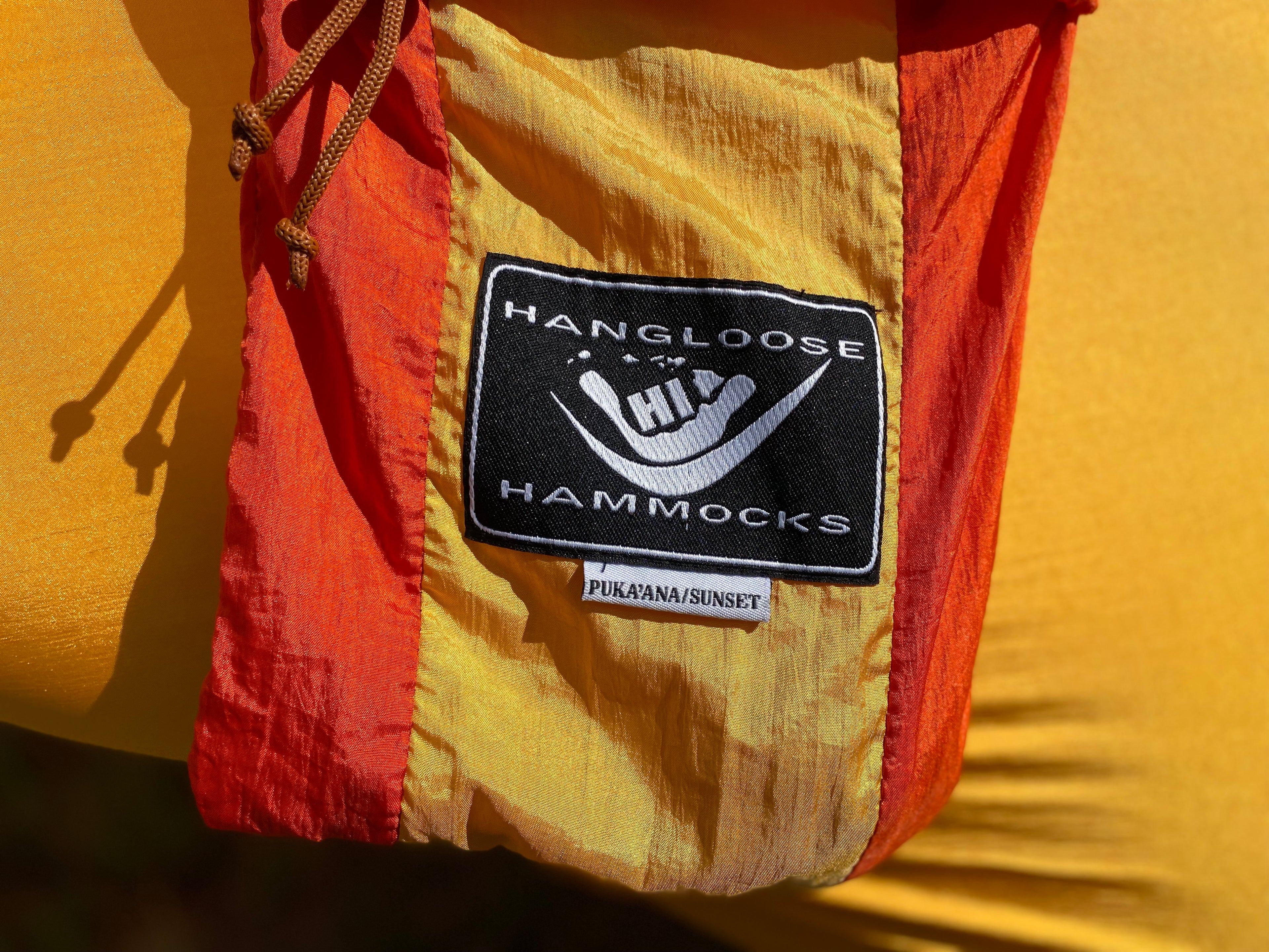 Parachute Silk Camping Hammock • Puka’ana/Sunset • Double XXL 6.5’x10’ • 440 lb Rated • Includes Carabiners & Stuff Sack • Ultralight & Packable • Handcrafted in Bali Since 1996