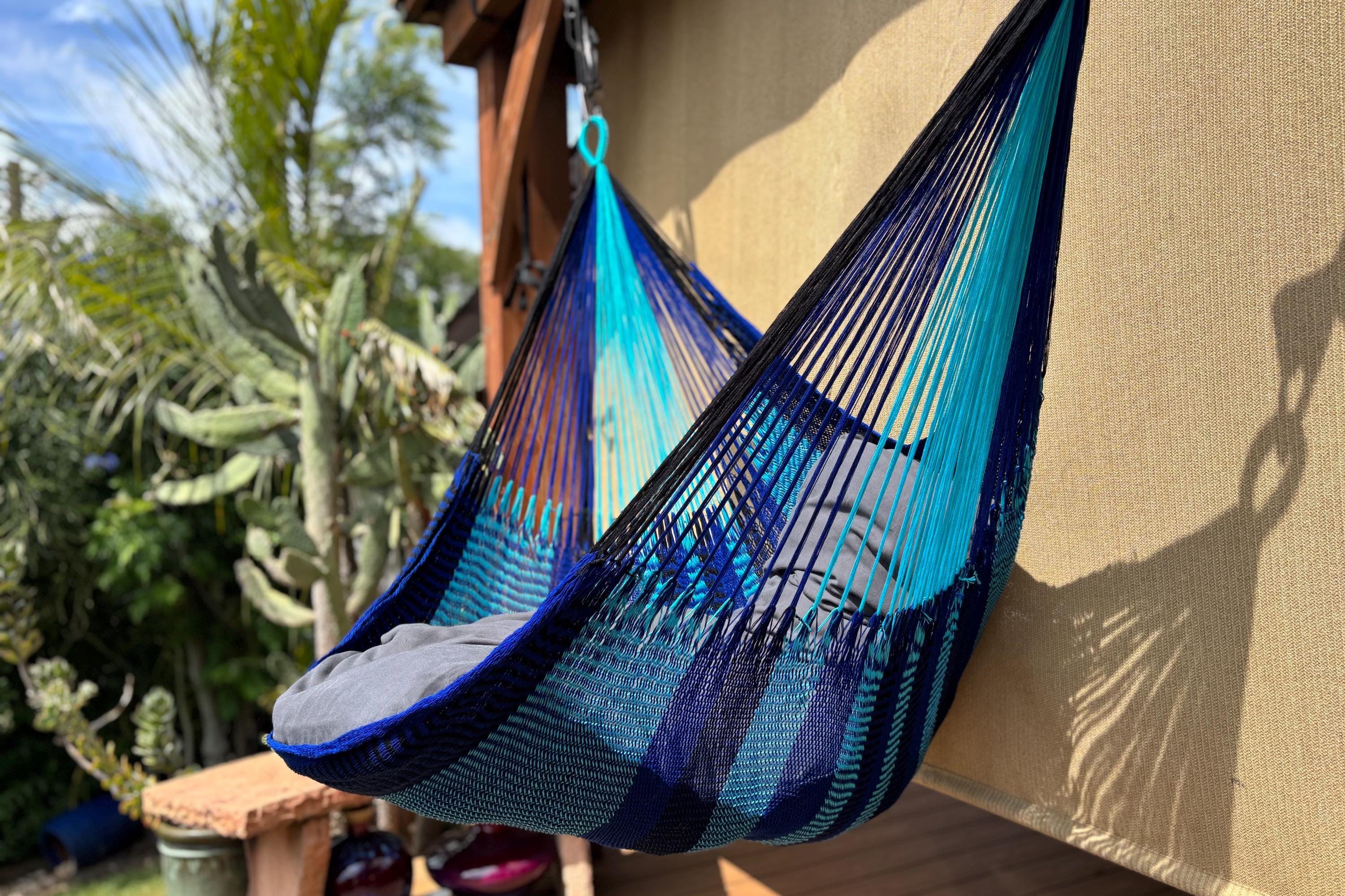 Thai Hammock Chair • Blue & Black • Handwoven in Thailand • UV-Resistant • 500 lb Rated • Ultralight • Fair Trade