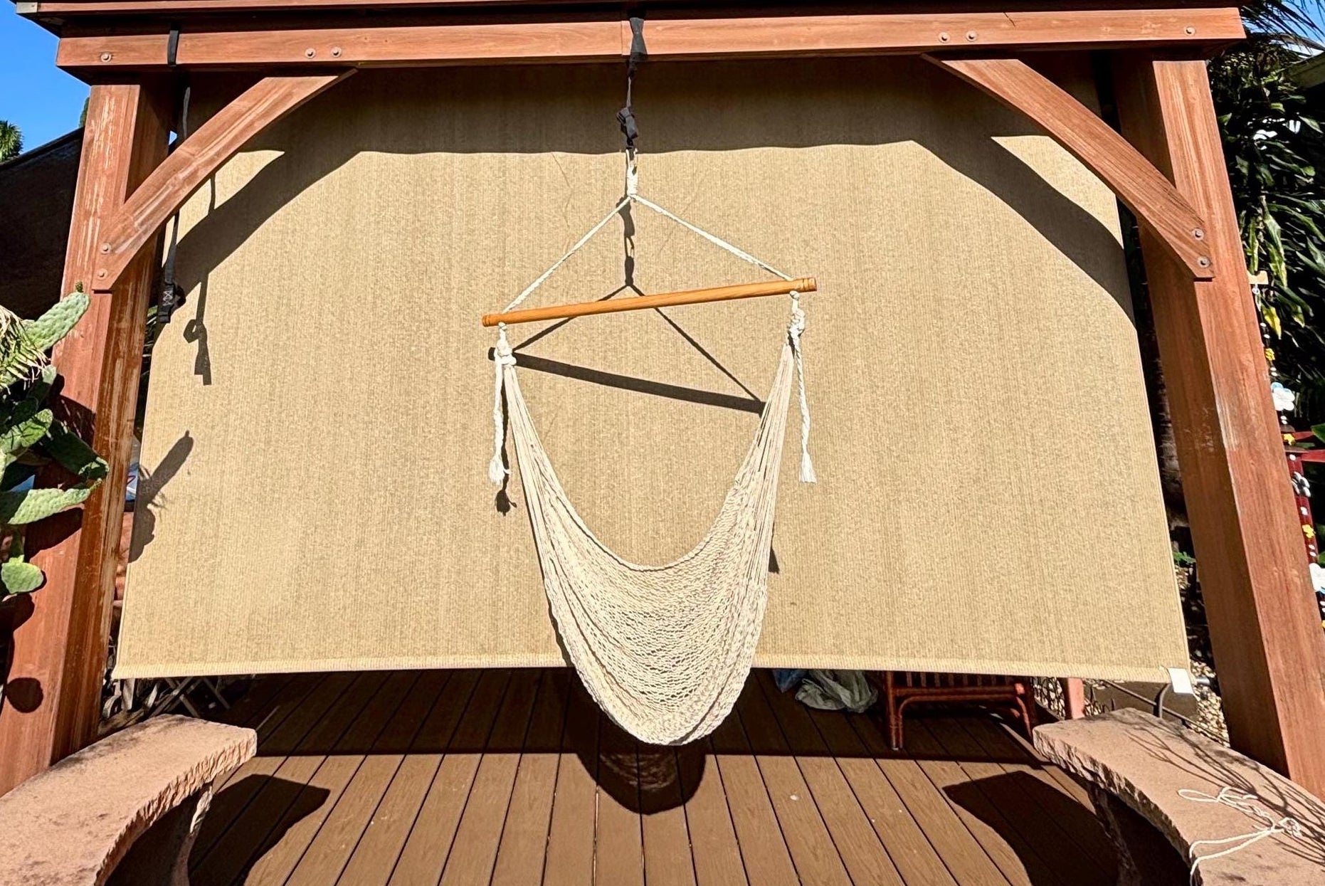 Mayan Hammock Chair • Natural Undyed Cotton • Hand-Woven • Wooden Spreader Bar • 260 lb Rated • Fair Trade
