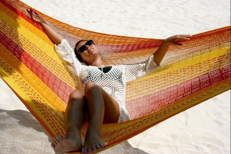 Traditional Mayan Hammock • Tequila (Yellow, Orange & Red) • Handwoven Cotton • Single, Double & Family Sizes • Fair Trade • Free Shipping