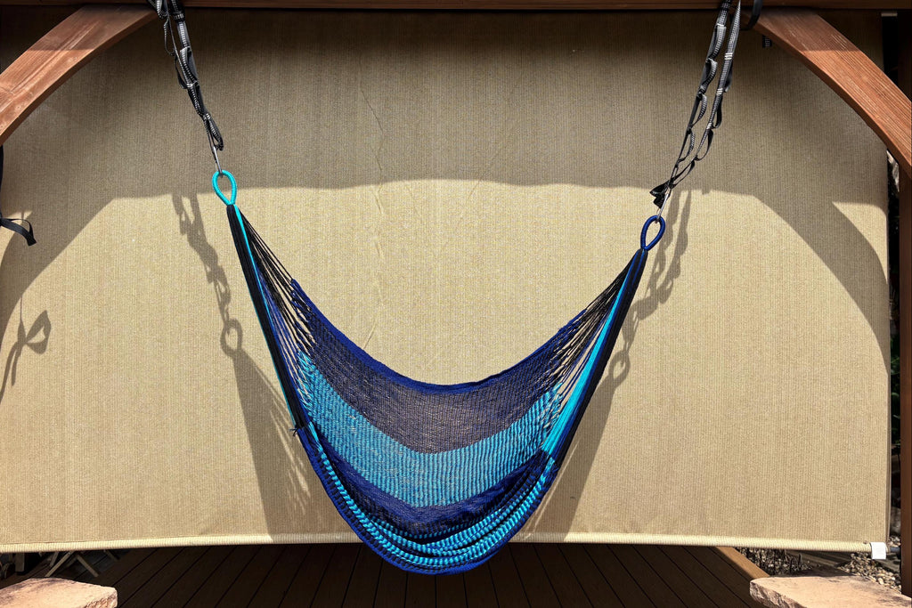 Thai Hammock Chair • Blue & Black • Handwoven in Thailand • UV-Resistant • 500 lb Rated • Ultralight • Fair Trade