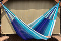 Handwoven Thai Hammock • Weather-Resistant, Fair Trade Nalu/Wave Blend (White, Light & Dark Blue with purple stripes) Beautiful