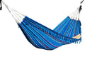 Ecuador Fringe Hammock • Blue Blend • Handwoven by Artisans • UV-Resistant • 500 lb Rated • Fair Trade • Free Shipping