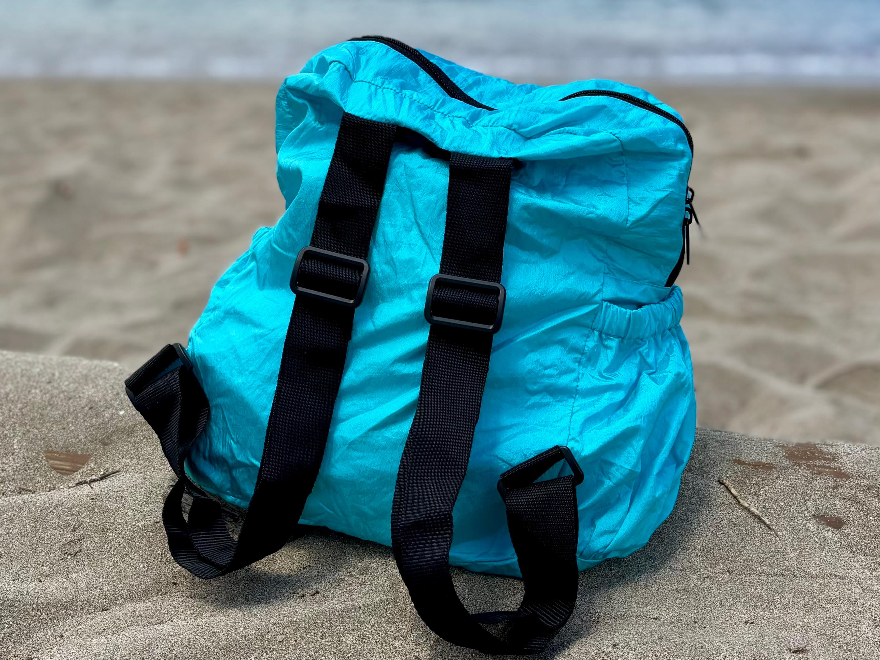 Parachute Silk Backpack • Aqua • Ultralight 6.6 oz • Foldable Travel Pack • XL Drink Holders • Free Shipping from Maui