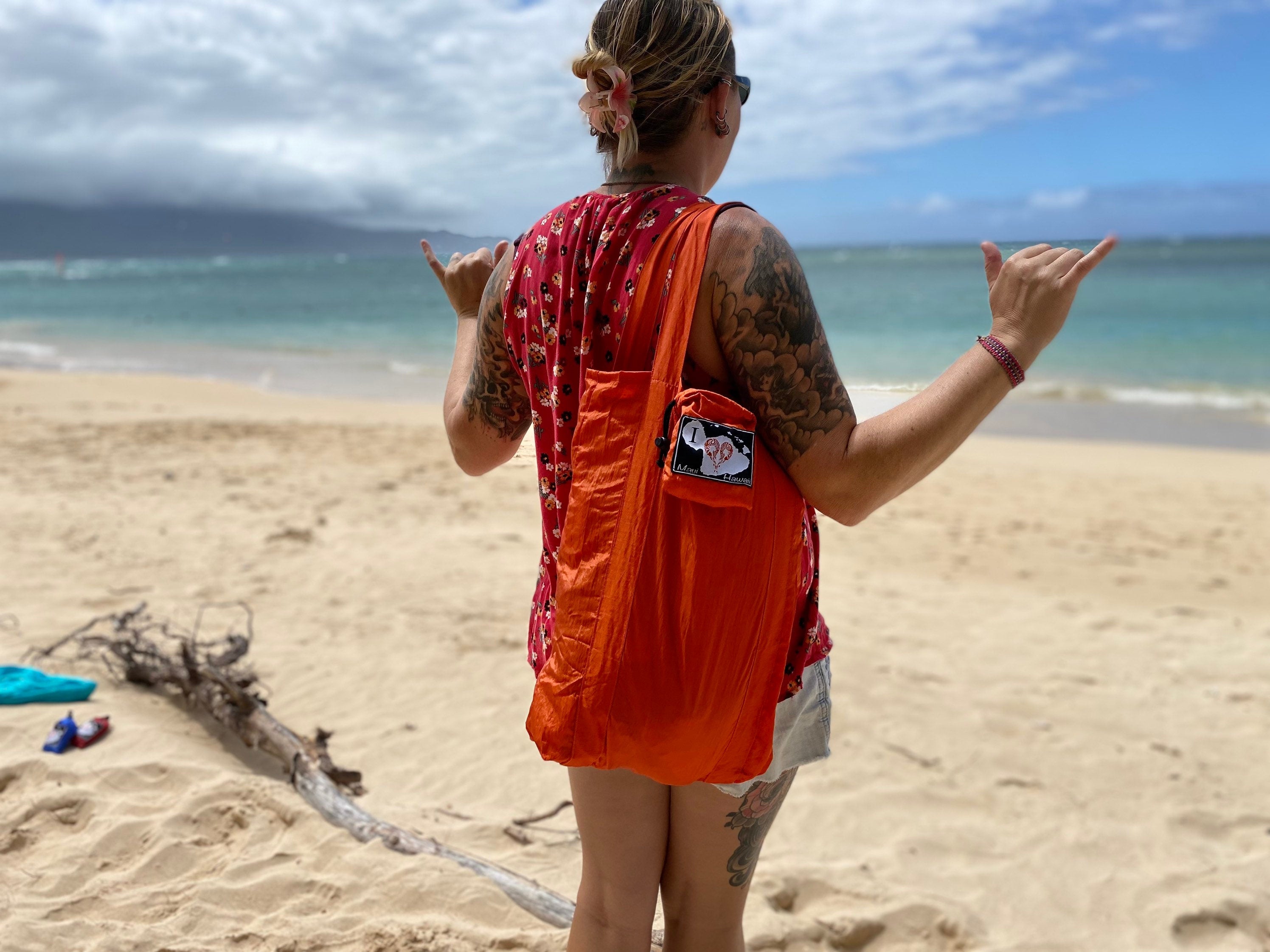 Parachute Silk Shopper Bag • I ❤️ Maui • Ultralight 3.2 oz • Sand-Repellent • Machine Washable • 7 Colors • Fair Trade