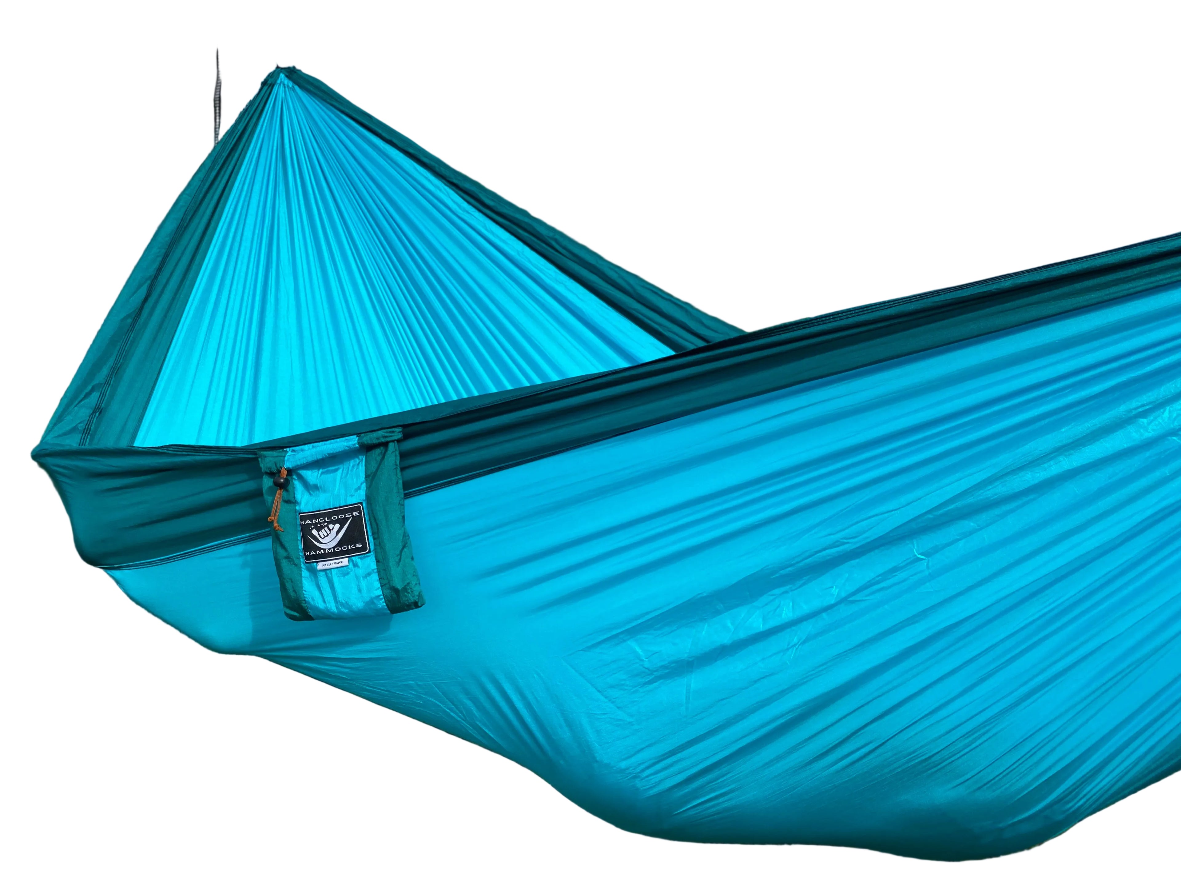 Parachute Silk Camping Hammock • Nalu/Wave • Double XXL 6.5’x10’ • 440 lb Rated • Includes Carabiners & Stuff Sack • Ultralight & Packable • Handcrafted in Bali Since 1996