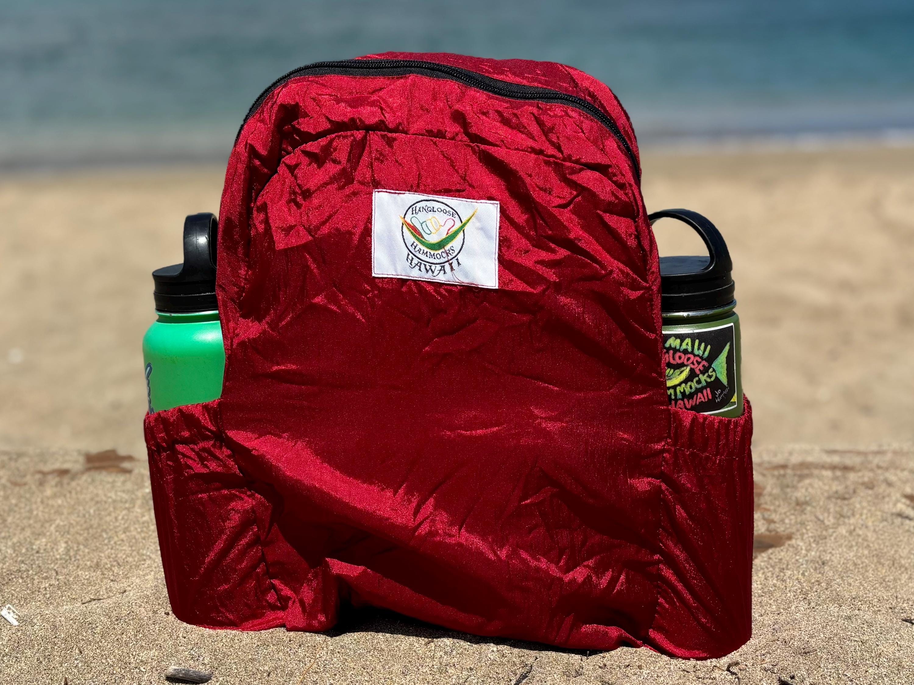 Parachute Silk Backpack • Maroon • Ultralight 6.6 oz • Foldable Travel Pack • 8 Colors • Free Shipping from Maui