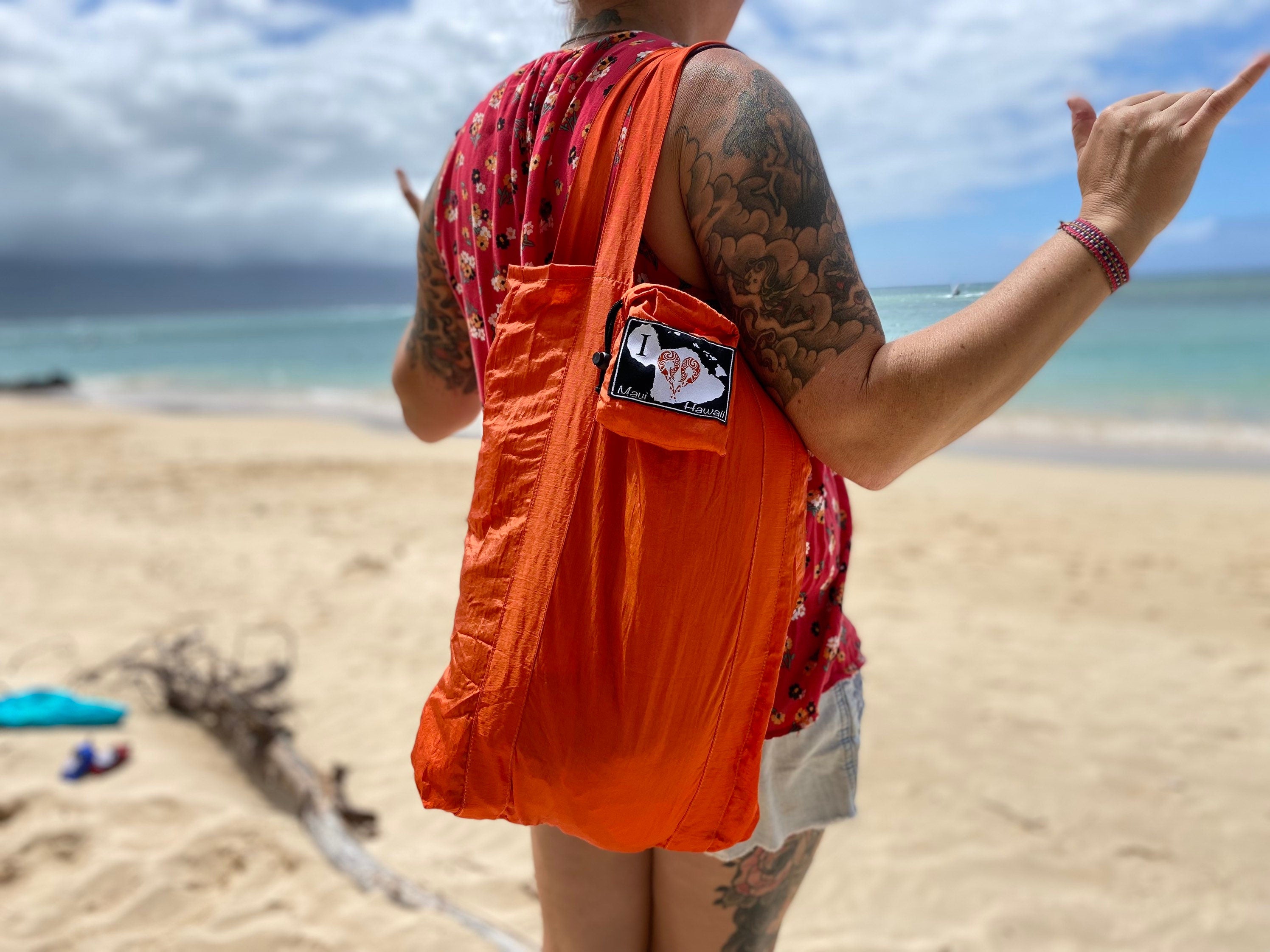 Parachute Silk Shopper Bag • I ❤️ Maui • Ultralight 3.2 oz • Sand-Repellent • Machine Washable • 7 Colors • Fair Trade