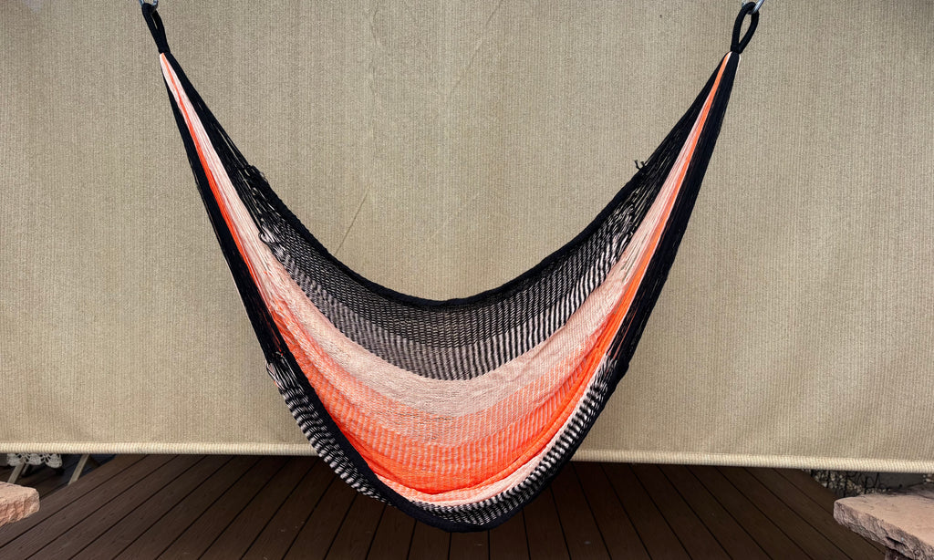 Thai Hammock Chair • Black, Orange & White • Handwoven in Thailand • UV-Resistant • 500 lb Rated • Ultralight • Fair Trade
