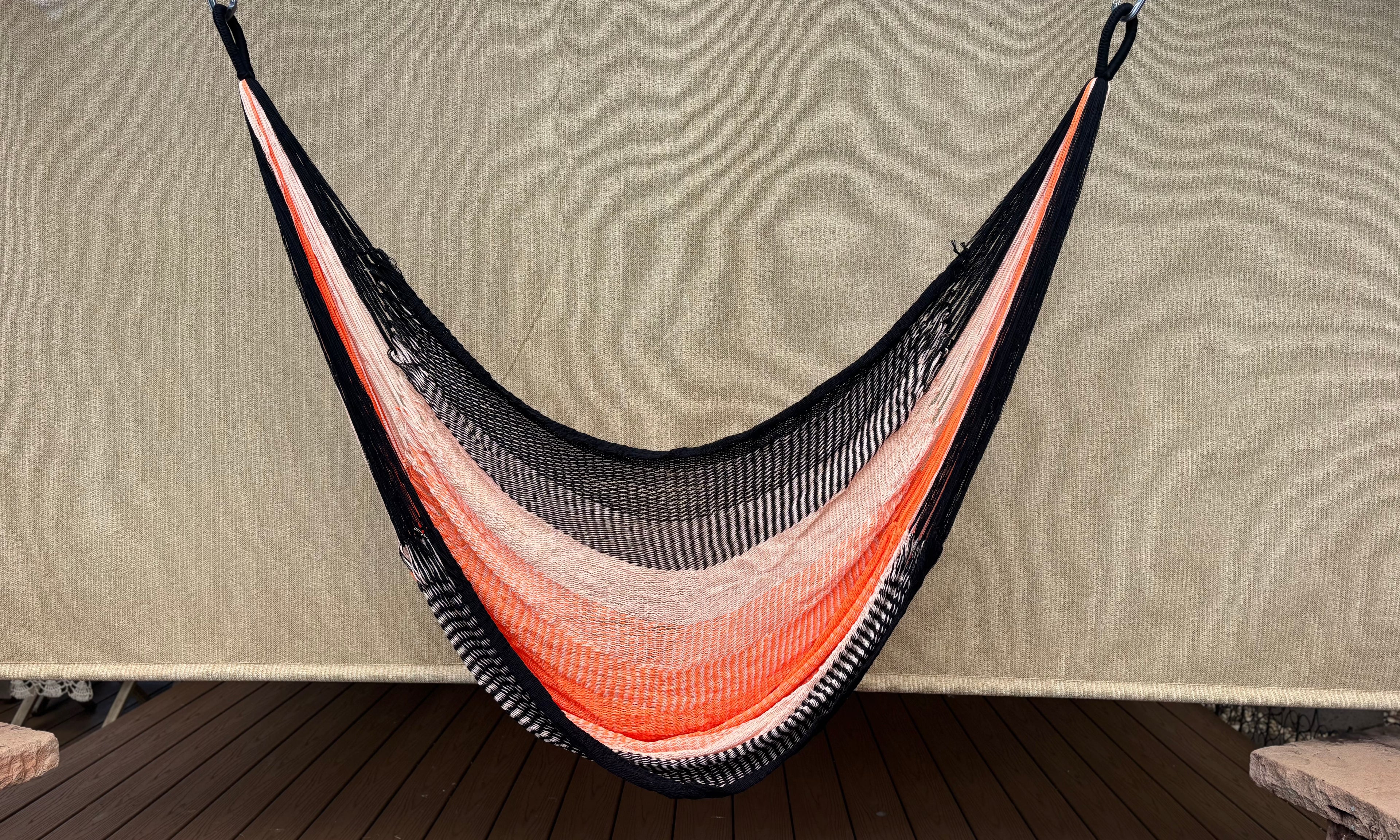 Thai Hammock Chair • Black, Orange & White • Handwoven in Thailand • UV-Resistant • 500 lb Rated • Ultralight • Fair Trade