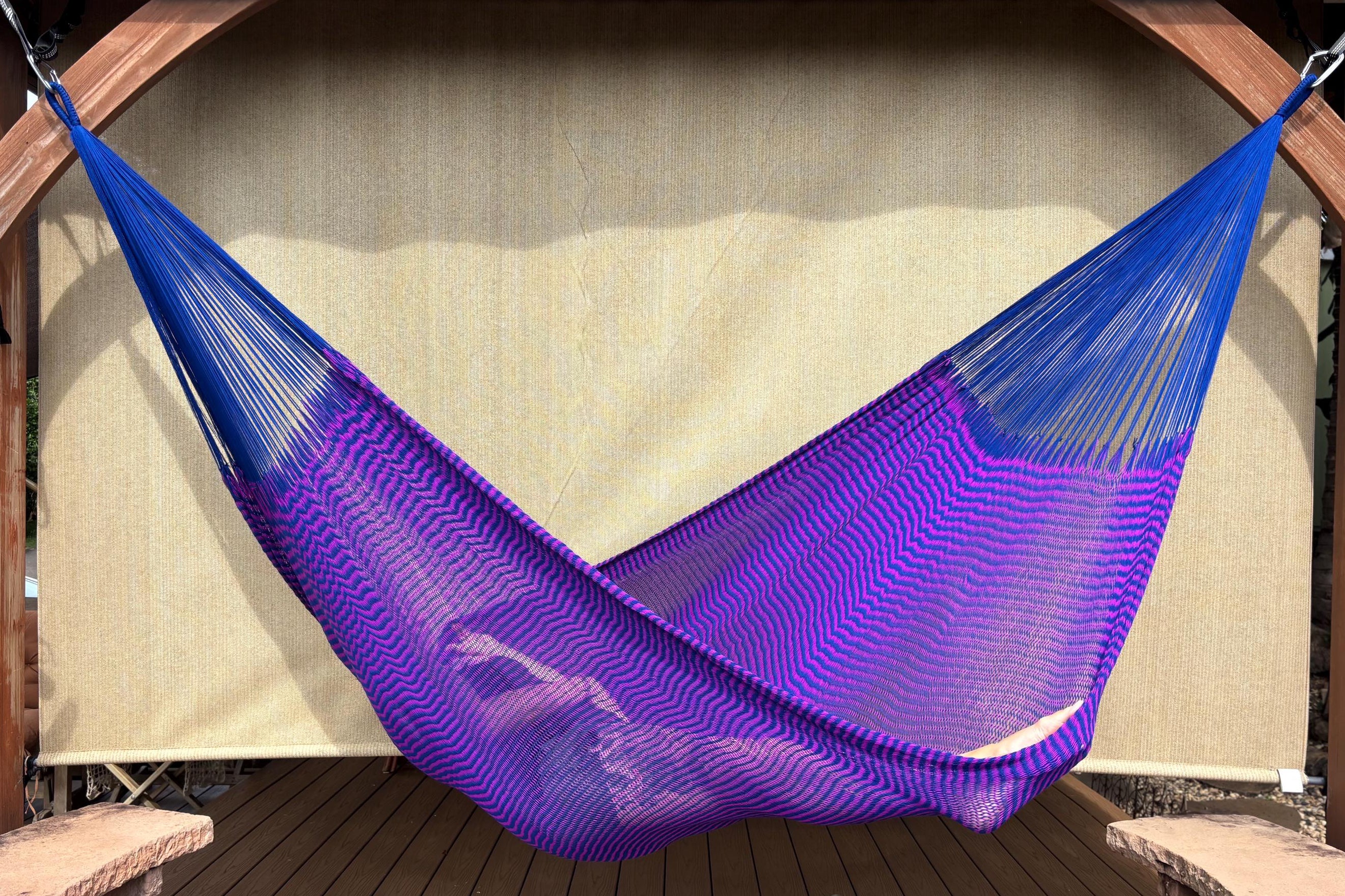 Handwoven Thai Hammock • Weather-Resistant, Fair Trade Navy & Purple Blend