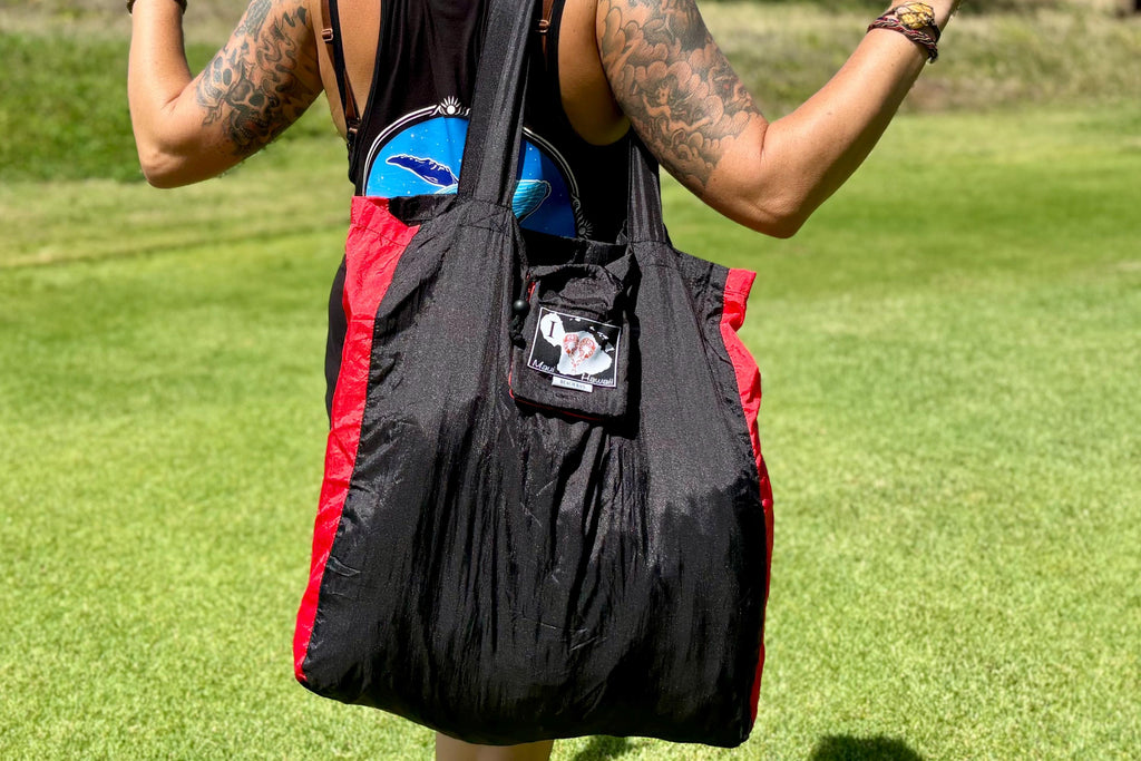 Aqua/ Black - Parachute Silk Beach Bag: Ultralight, Compact Tote from Maui