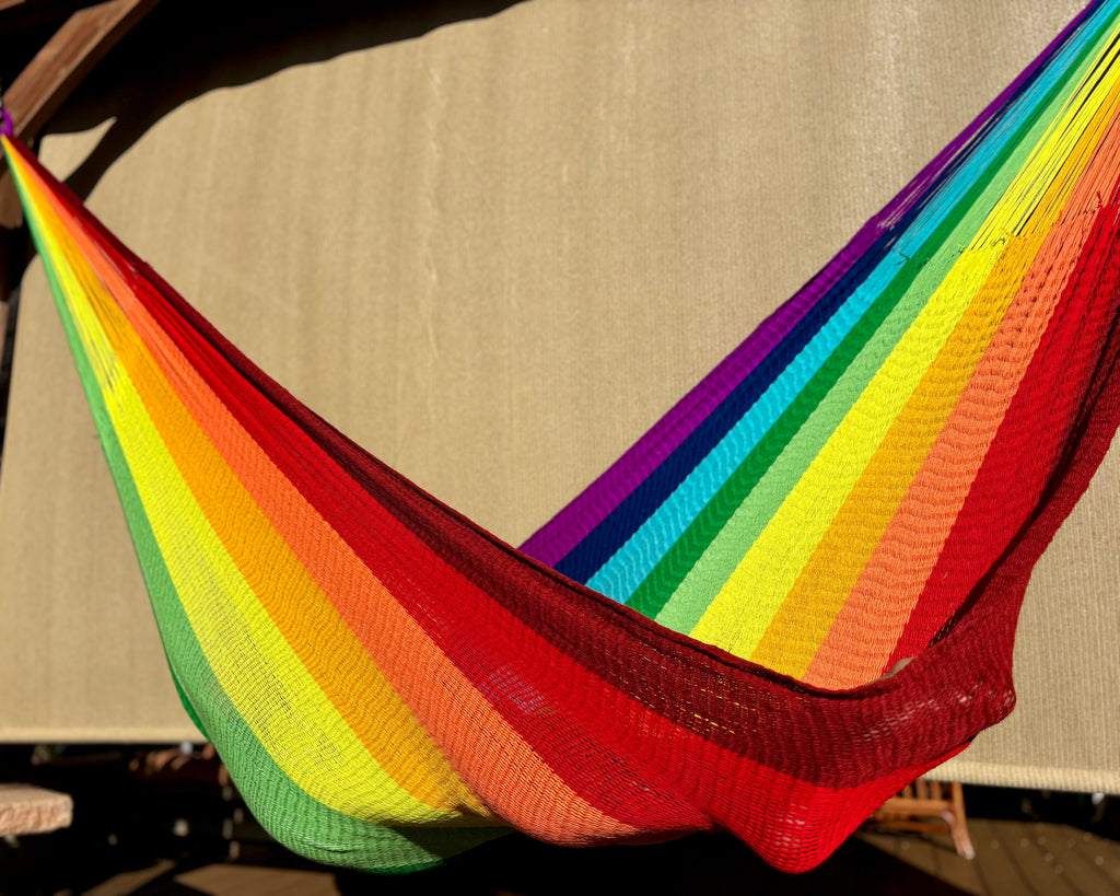 Handwoven Thai Hammock • Weather-Resistant, Fair Trade, Rainbow Color