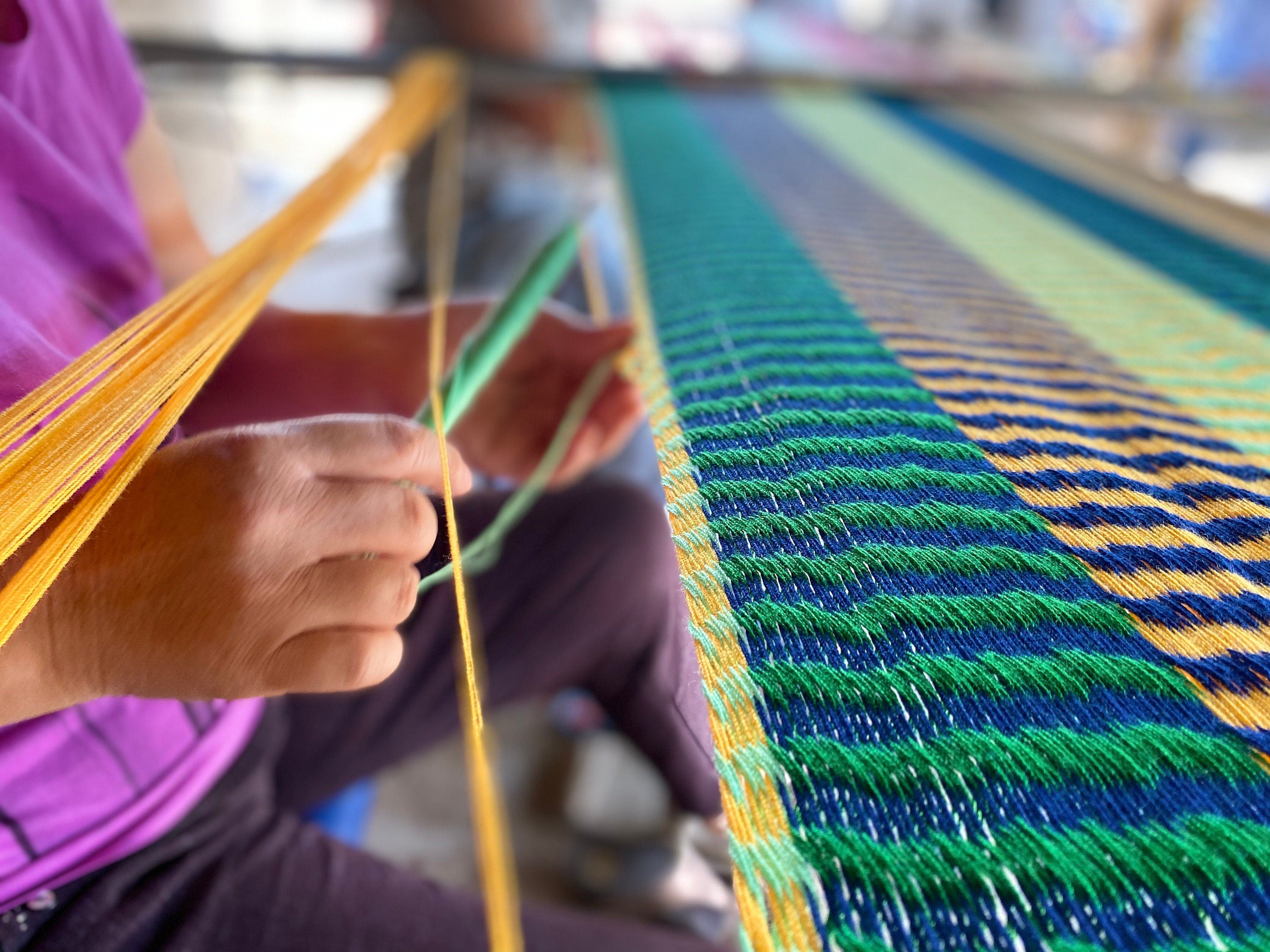 Handwoven Thai Hammock • Weather-Resistant, Fair Trade Nalu Blend (Dark Blue, Light Blue, White)