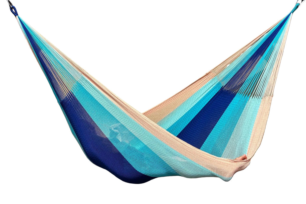 Handwoven Thai Hammock • Weather-Resistant, Fair Trade Light Blue, Dark Blue, Peach Blend
