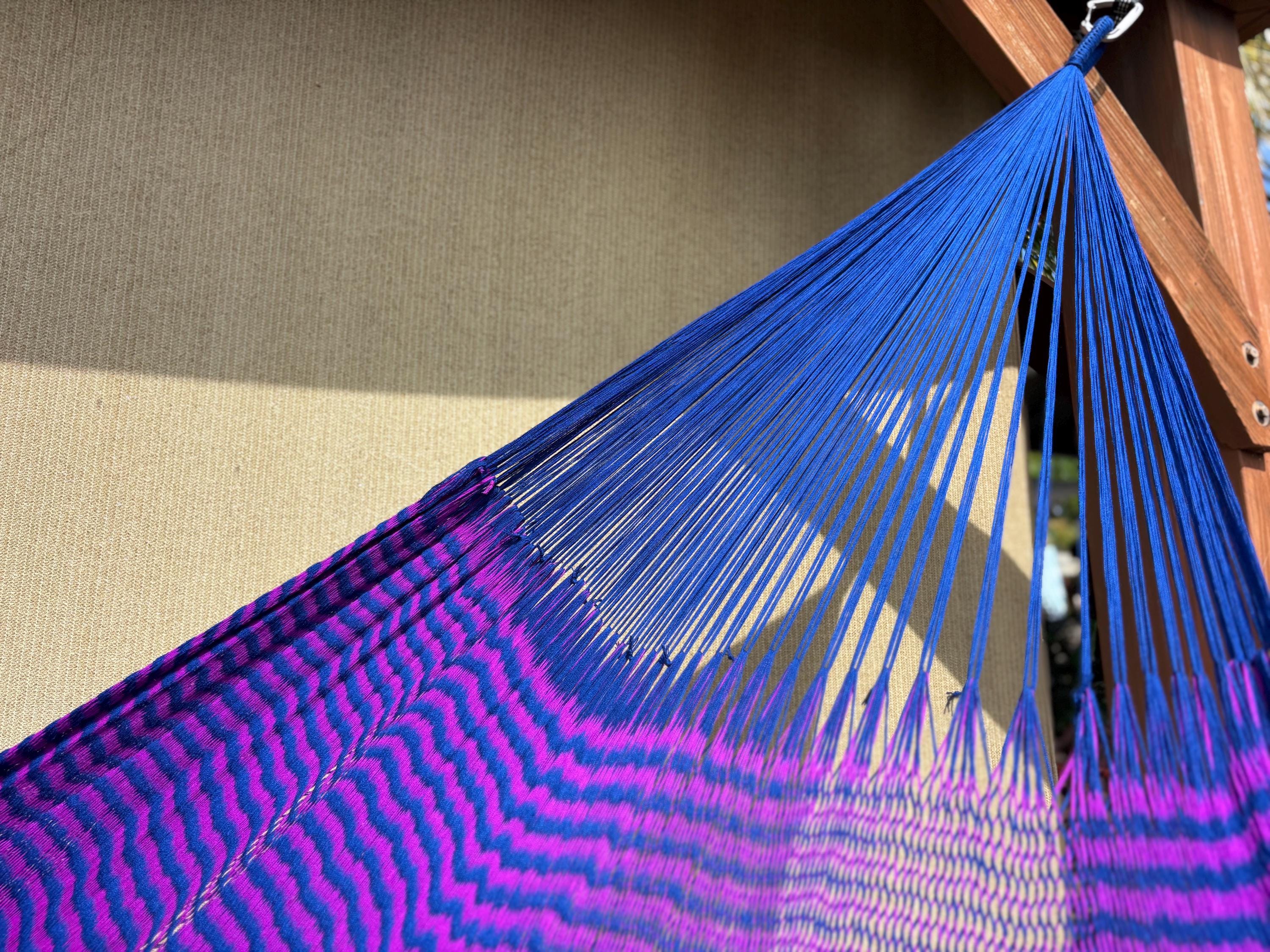 Handwoven Thai Hammock • Weather-Resistant, Fair Trade Navy & Purple Blend