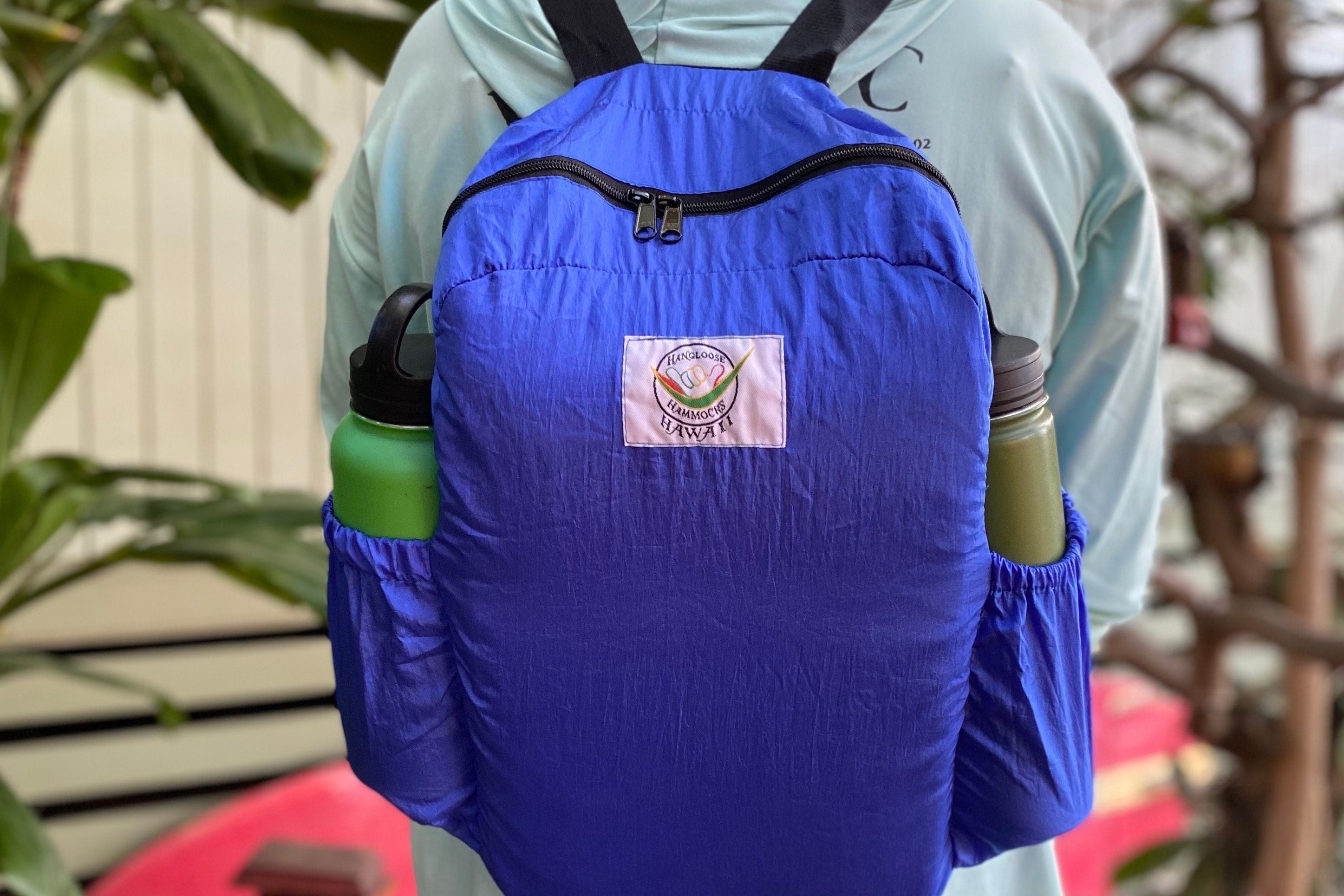 Parachute Silk Backpack • Royal Blue • Ultralight 6.6 oz • Foldable Travel Pack • Stuff Sack & XL Drink Holders • Free Shipping from Maui