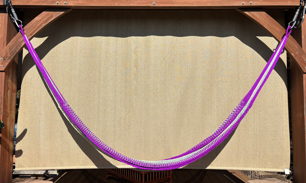Handwoven Thai Hammock • Weather-Resistant, Fair Trade (Cream, Grey , Purple)