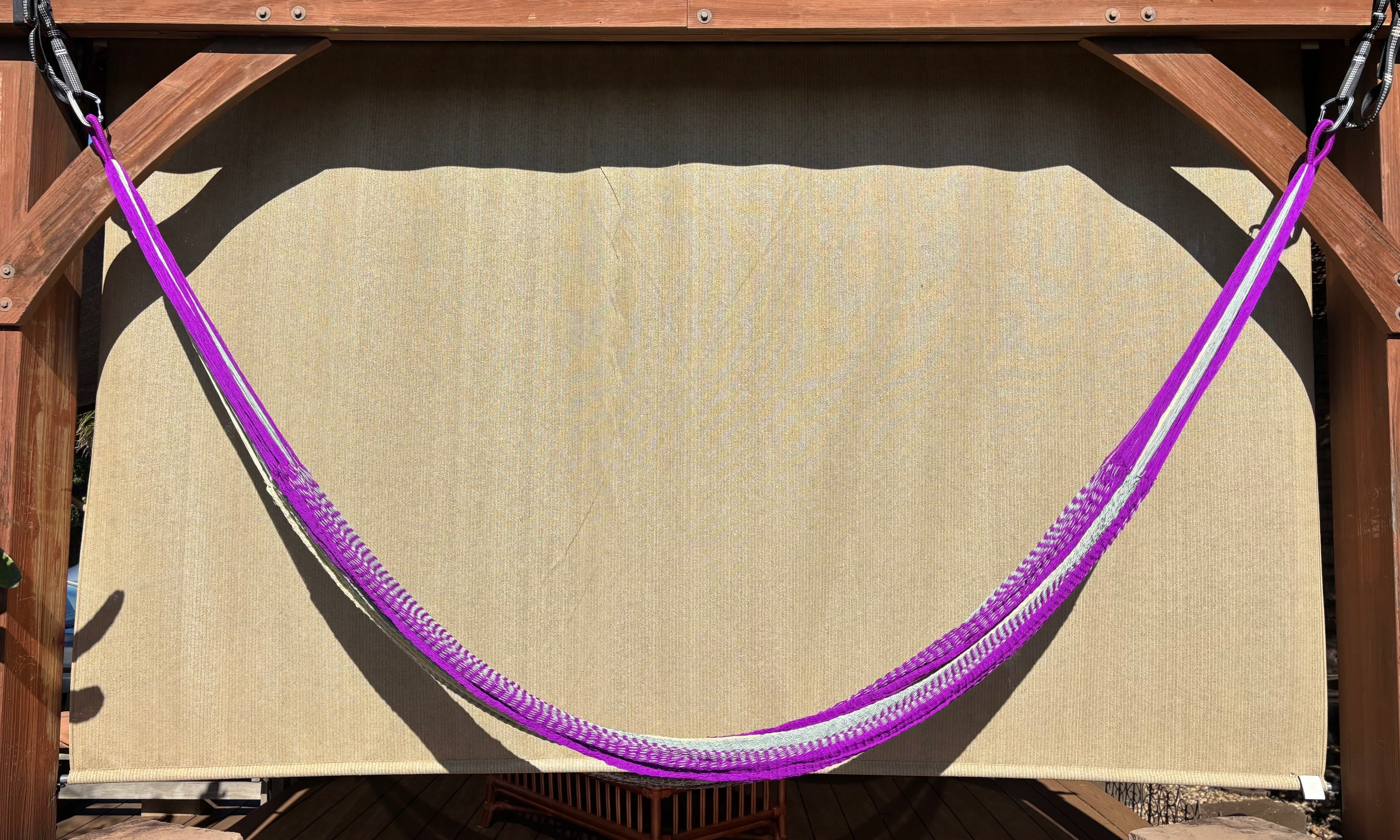 Handwoven Thai Hammock • Weather-Resistant, Fair Trade (Cream, Grey , Purple)