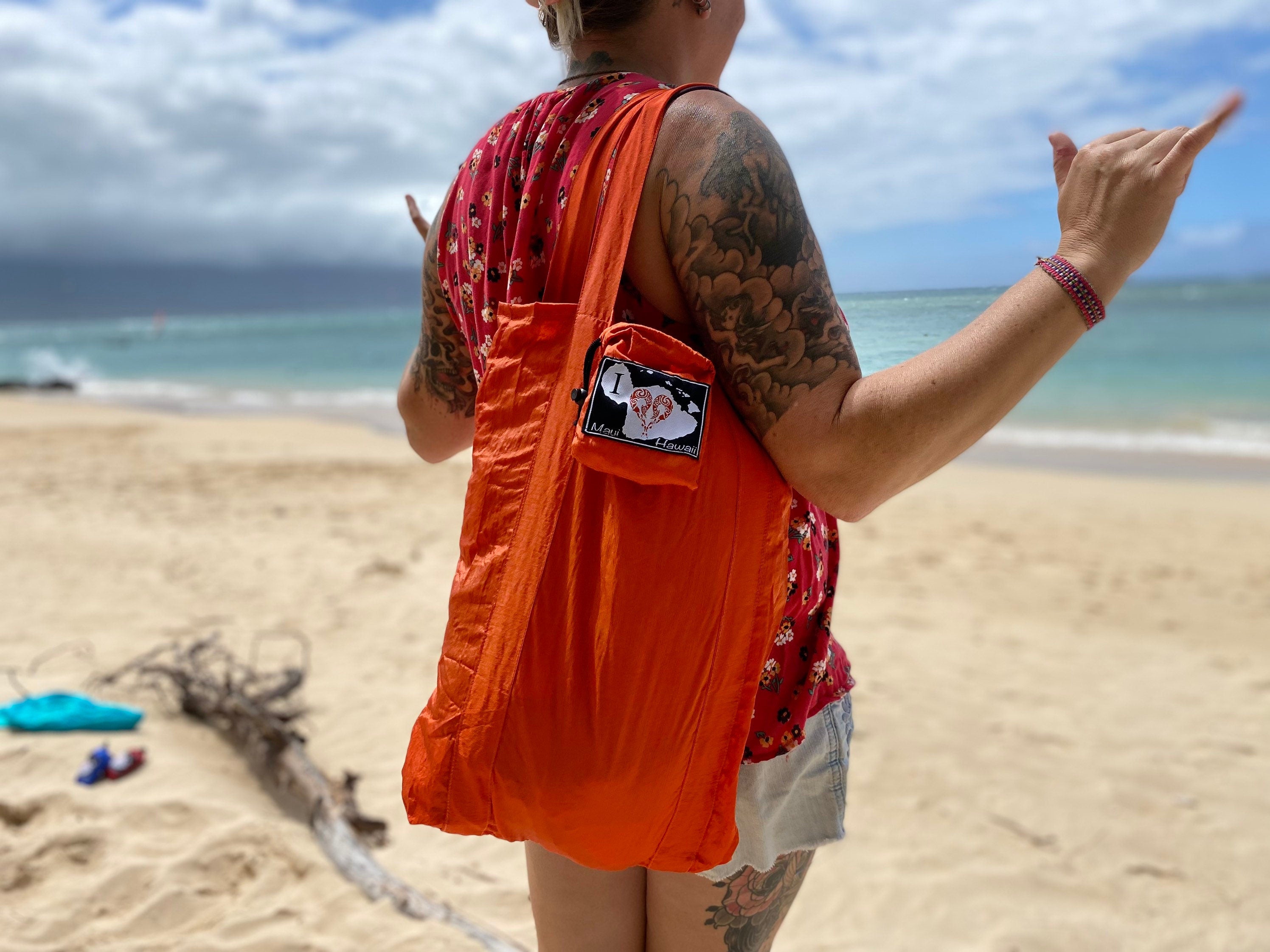 Parachute Silk Shopper Bag • I ❤️ Maui • Ultralight 3.2 oz • Sand-Repellent • Machine Washable • 7 Colors • Fair Trade