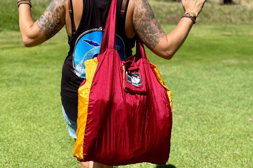 Aqua/ Black - Parachute Silk Beach Bag: Ultralight, Compact Tote from Maui