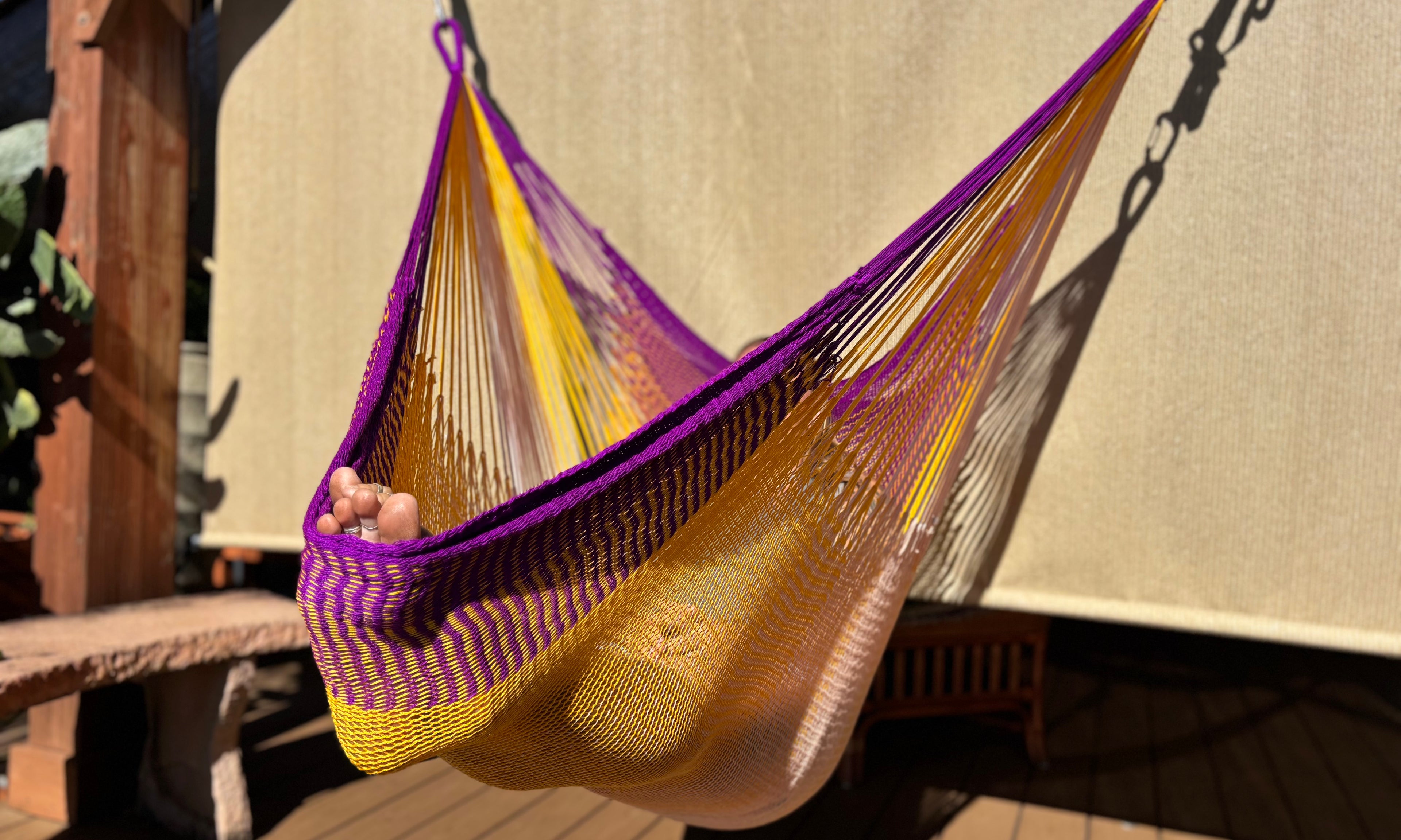 Thai Hammock Chair • Green & Yellow • Handwoven in Thailand • UV-Resistant • 500 lb Rated • Ultralight • Fair Trade