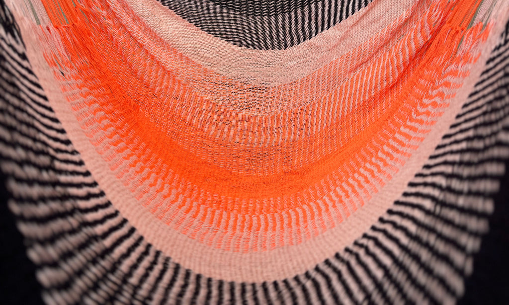 Thai Hammock Chair • Black, Orange & White • Handwoven in Thailand • UV-Resistant • 500 lb Rated • Ultralight • Fair Trade