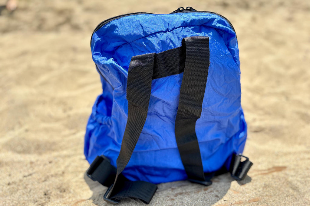 Parachute Silk Backpack • Royal Blue • Ultralight 6.6 oz • Foldable Travel Pack • Stuff Sack & XL Drink Holders • Free Shipping from Maui