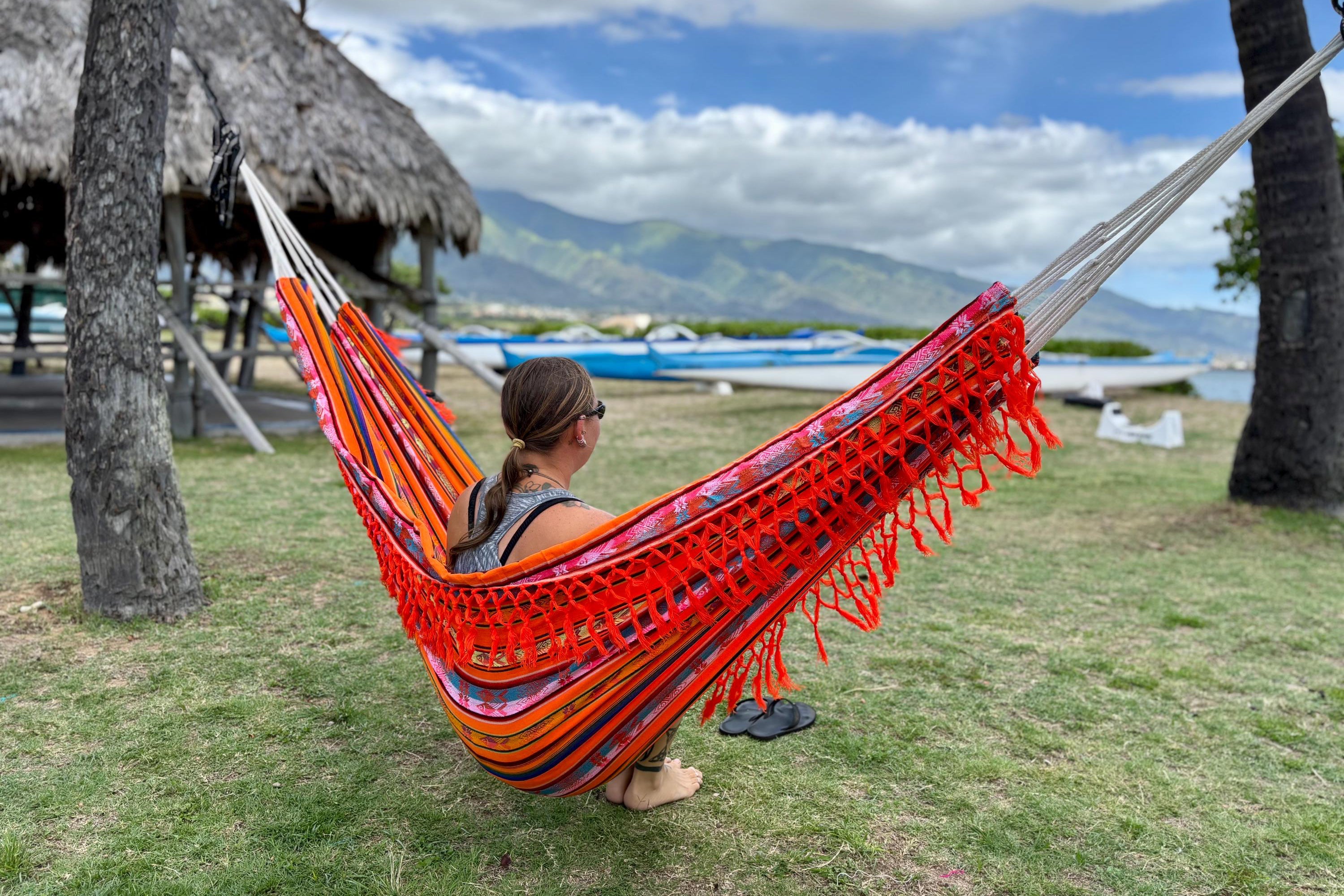 Braided Fringe Hammock: Inca Pattern, UV & Mildew Resistant, Lightweight