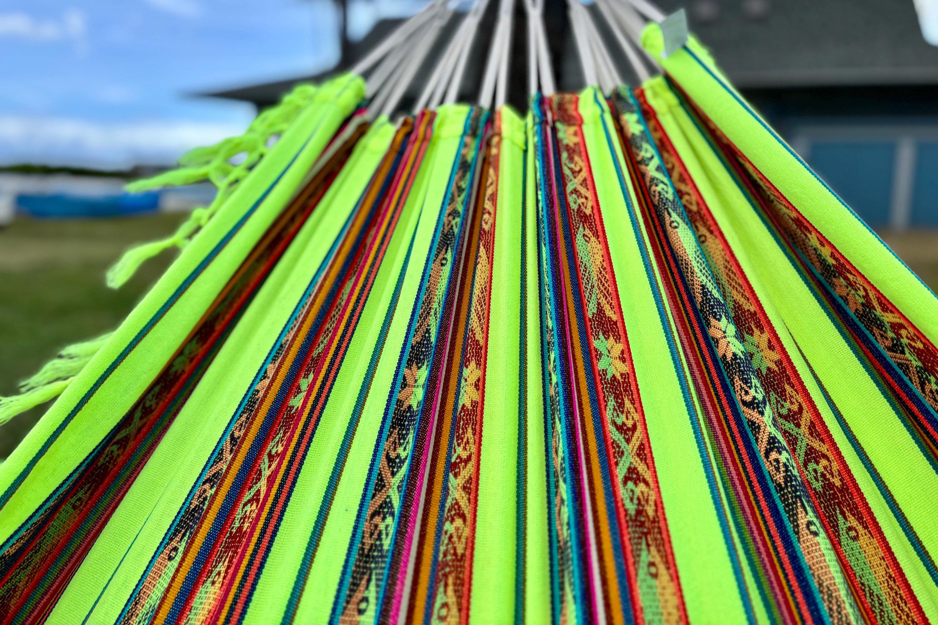 Handwoven Double Hammock | Inca Braided Fringe | UV & Mildew Resistant | Fair Trade Ecuador