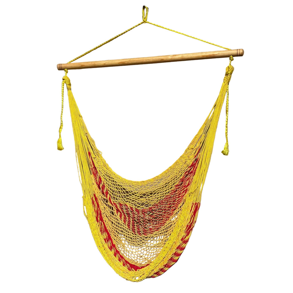 Mayan Hammock Chair • Tequila (Yellow, Orange & Red) • Hand-Woven Cotton • Wooden Spreader Bar • 260 lb Rated • Fair Trade