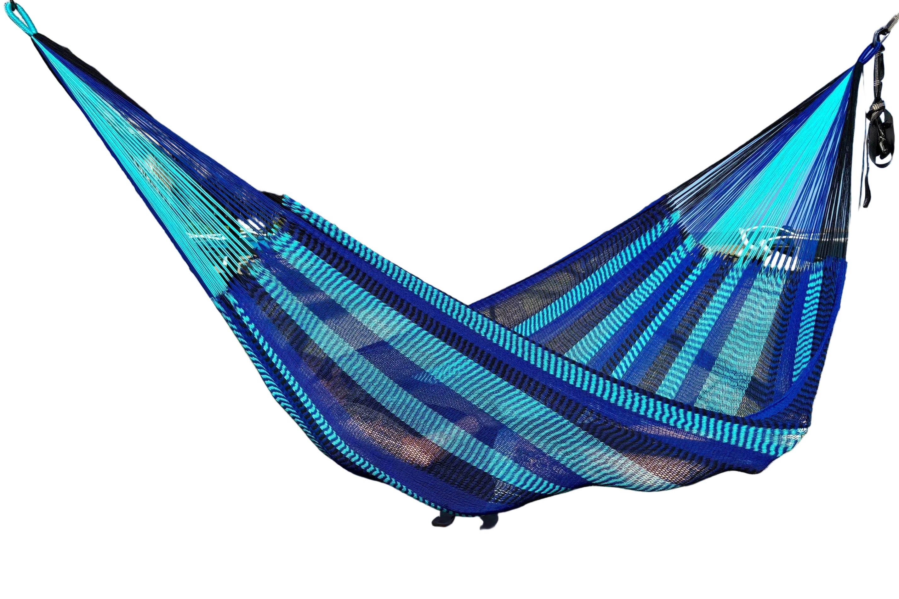 Handwoven Thai Hammock • Weather-Resistant, Fair Trade (Light Blue, Dark Blue, Black Blend)
