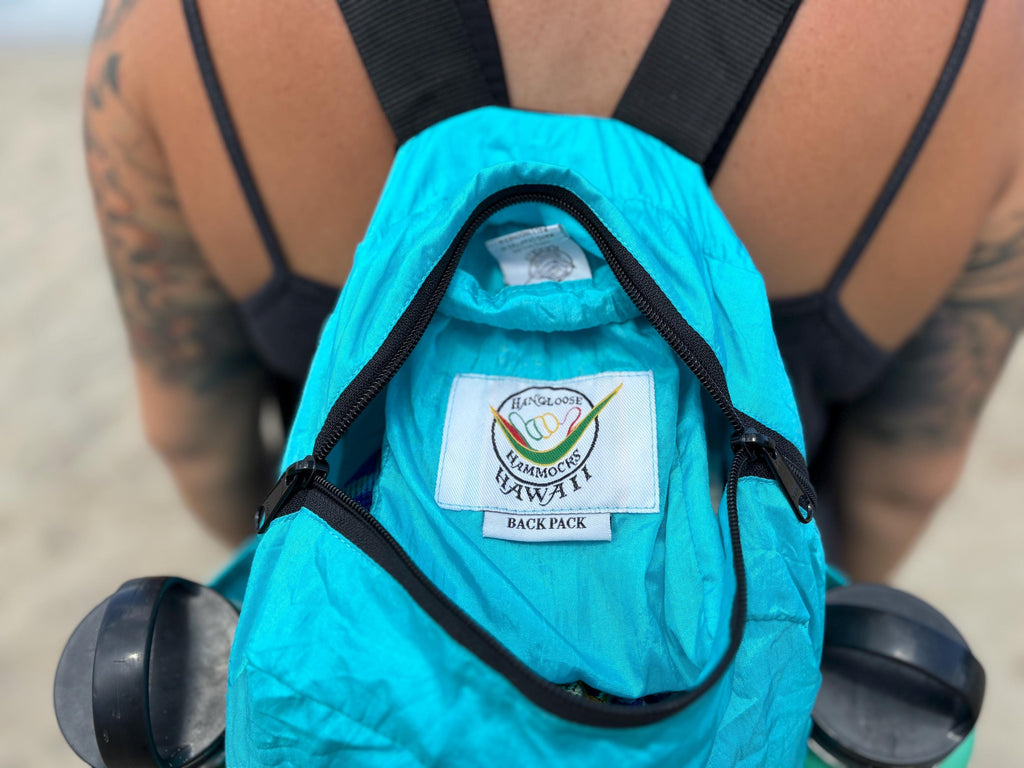 Parachute Silk Backpack • Aqua • Ultralight 6.6 oz • Foldable Travel Pack • XL Drink Holders • Free Shipping from Maui