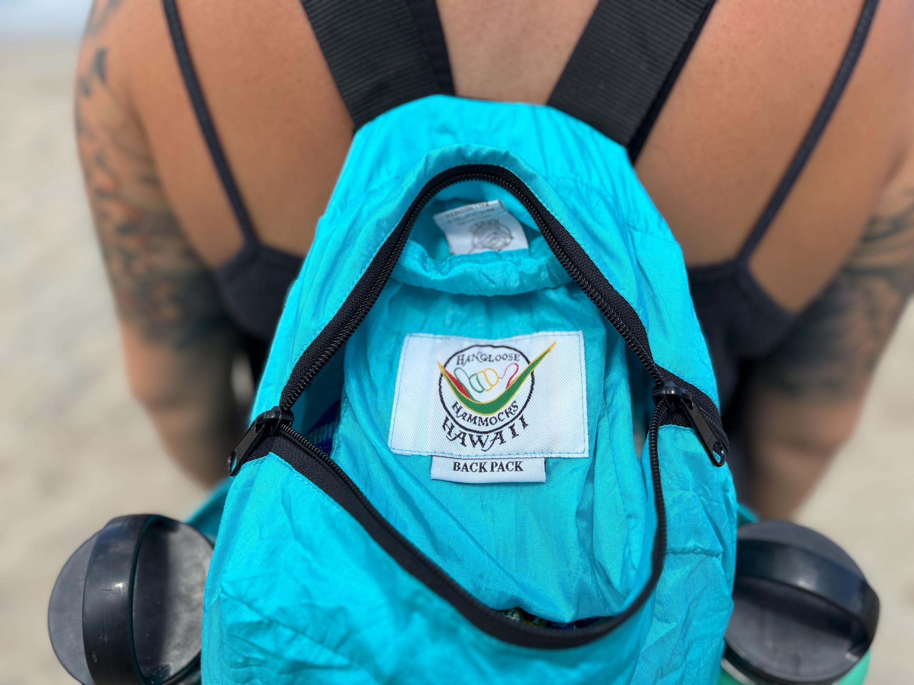 Parachute Silk Backpack • Aqua • Ultralight 6.6 oz • Foldable Travel Pack • XL Drink Holders • Free Shipping from Maui