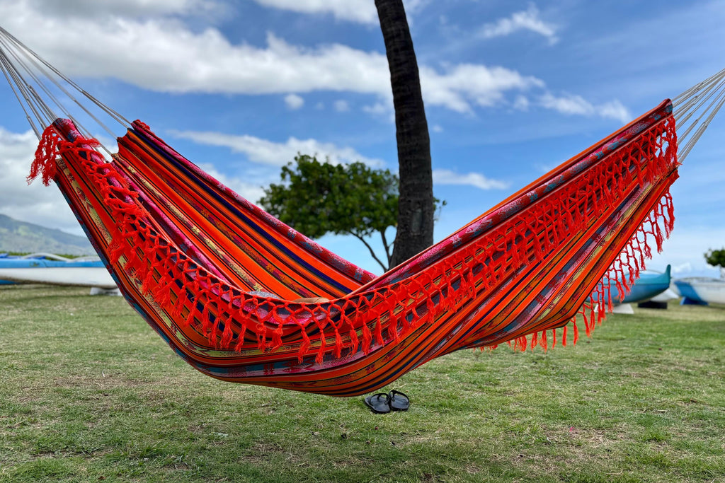 Braided Fringe Hammock: Inca Pattern, UV & Mildew Resistant, Lightweight