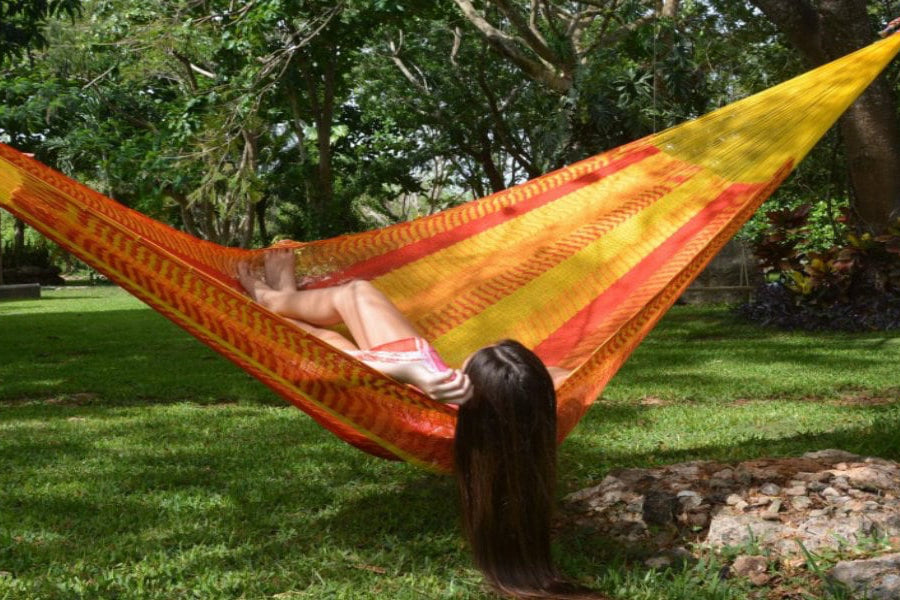 Traditional Mayan Hammock • Tequila (Yellow, Orange & Red) • Handwoven Cotton • Single, Double & Family Sizes • Fair Trade • Free Shipping