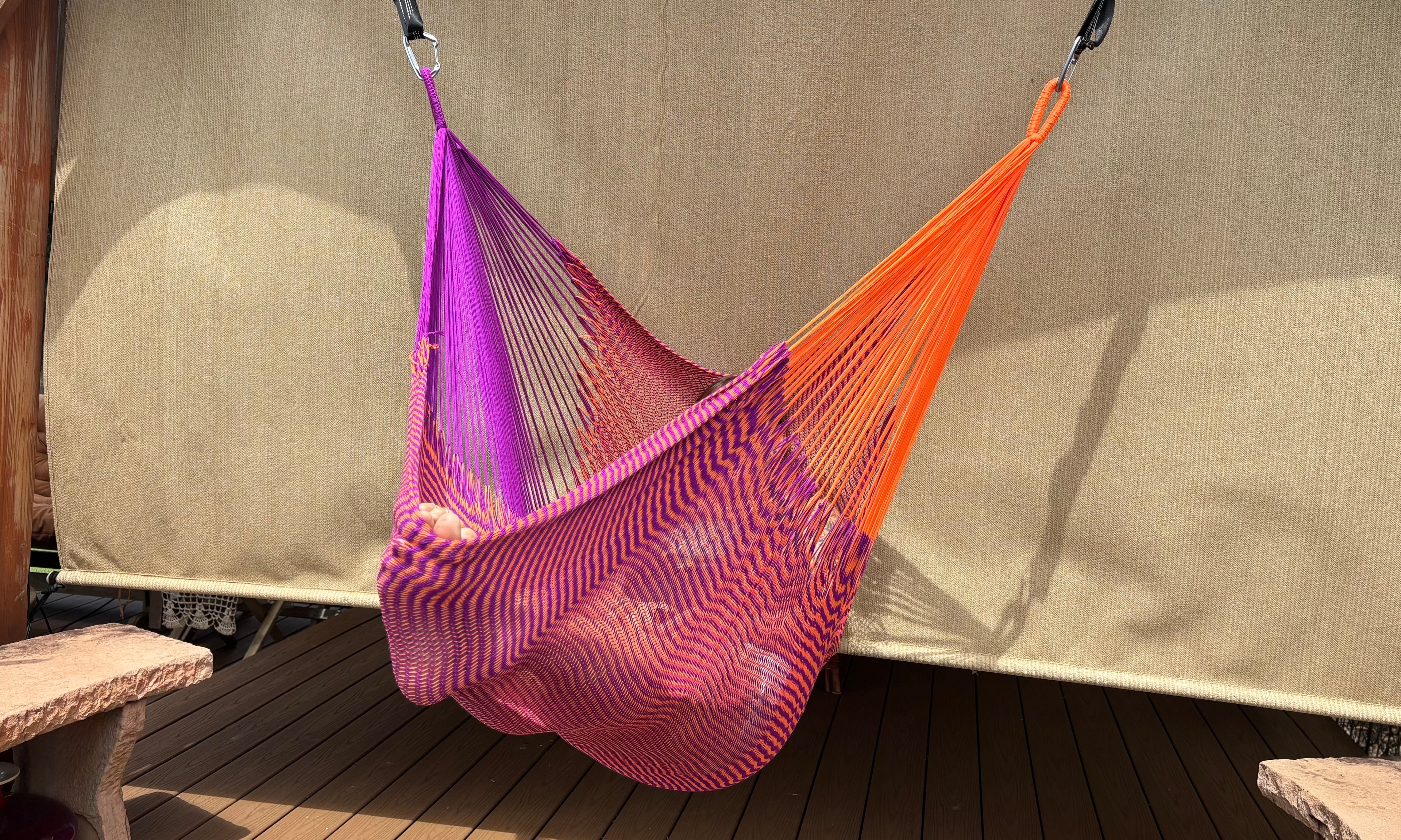 Thai Hammock Chair • Purple & Orange • Handwoven in Thailand • UV-Resistant • 500 lb Rated • Ultralight • Fair Trade