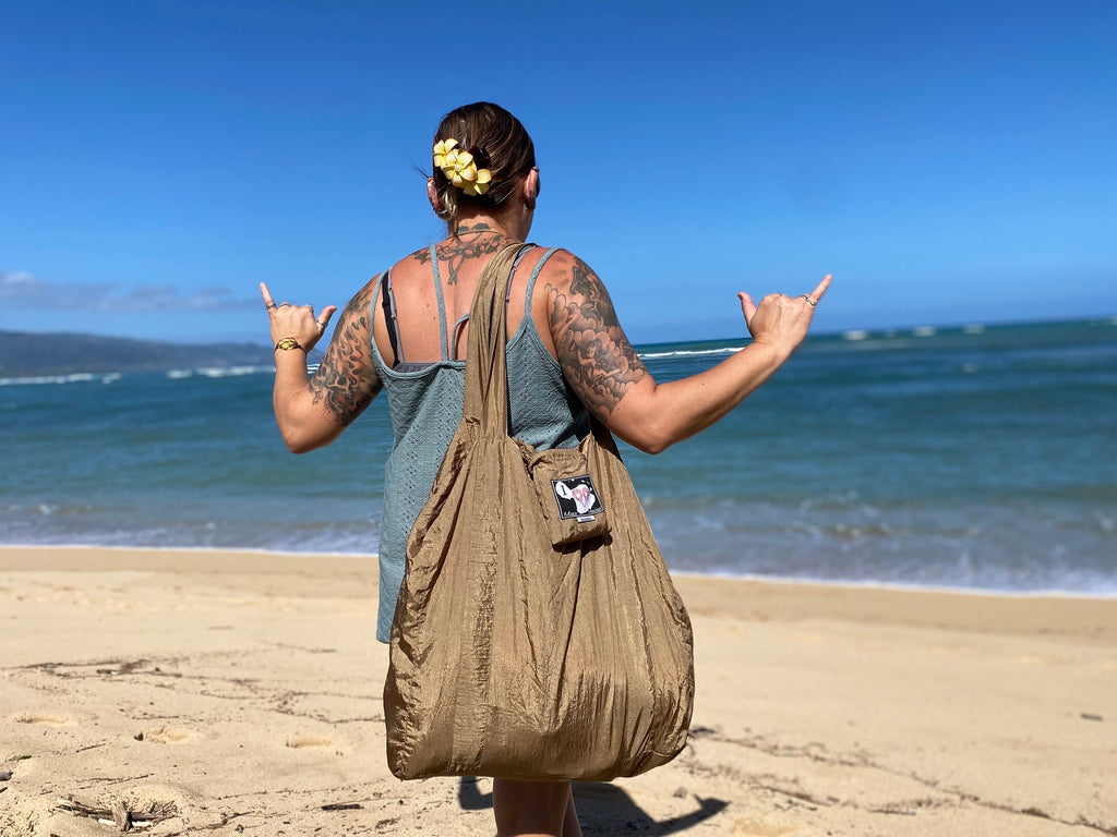 Parachute Silk Beach Bag • Ultralight 3.2 oz • Expands to 100+ lb Capacity • 22 Colors • Machine Washable • Fair Trade
