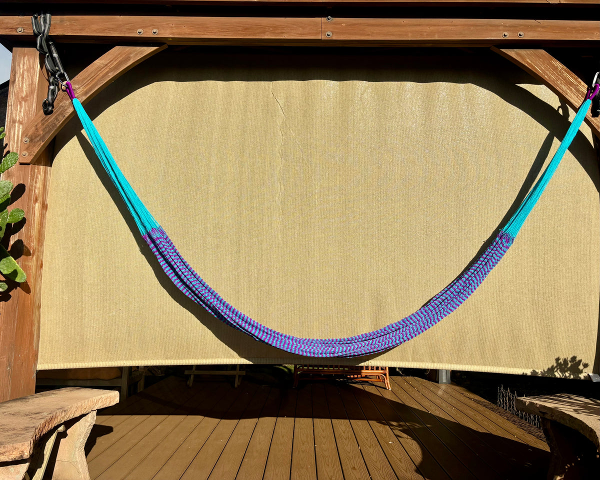 Handwoven Thai Hammock • Weather-Resistant, Fair Trade Navy & Purple Blend