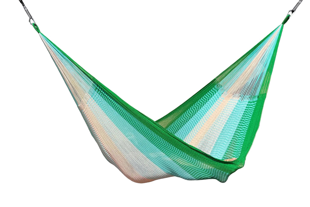 Handwoven Thai Hammock • Weather-Resistant, Fair Trade Green/Light Blue/Peach Blend