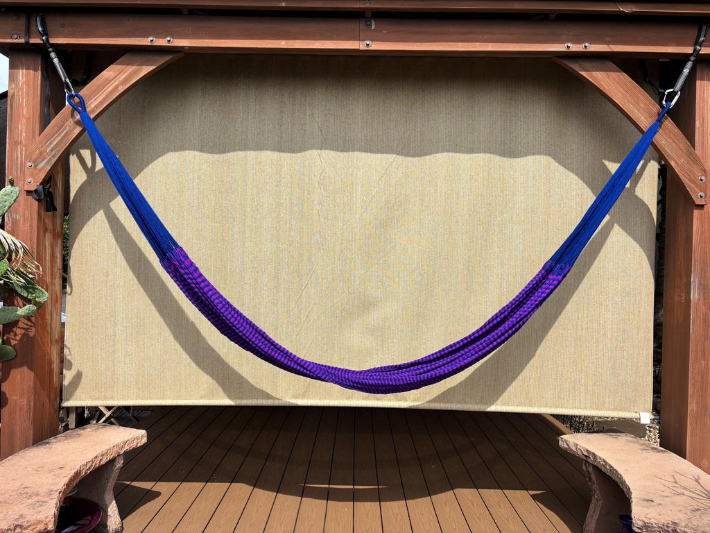 Handwoven Thai Hammock • Weather-Resistant, Fair Trade Navy & Purple Blend