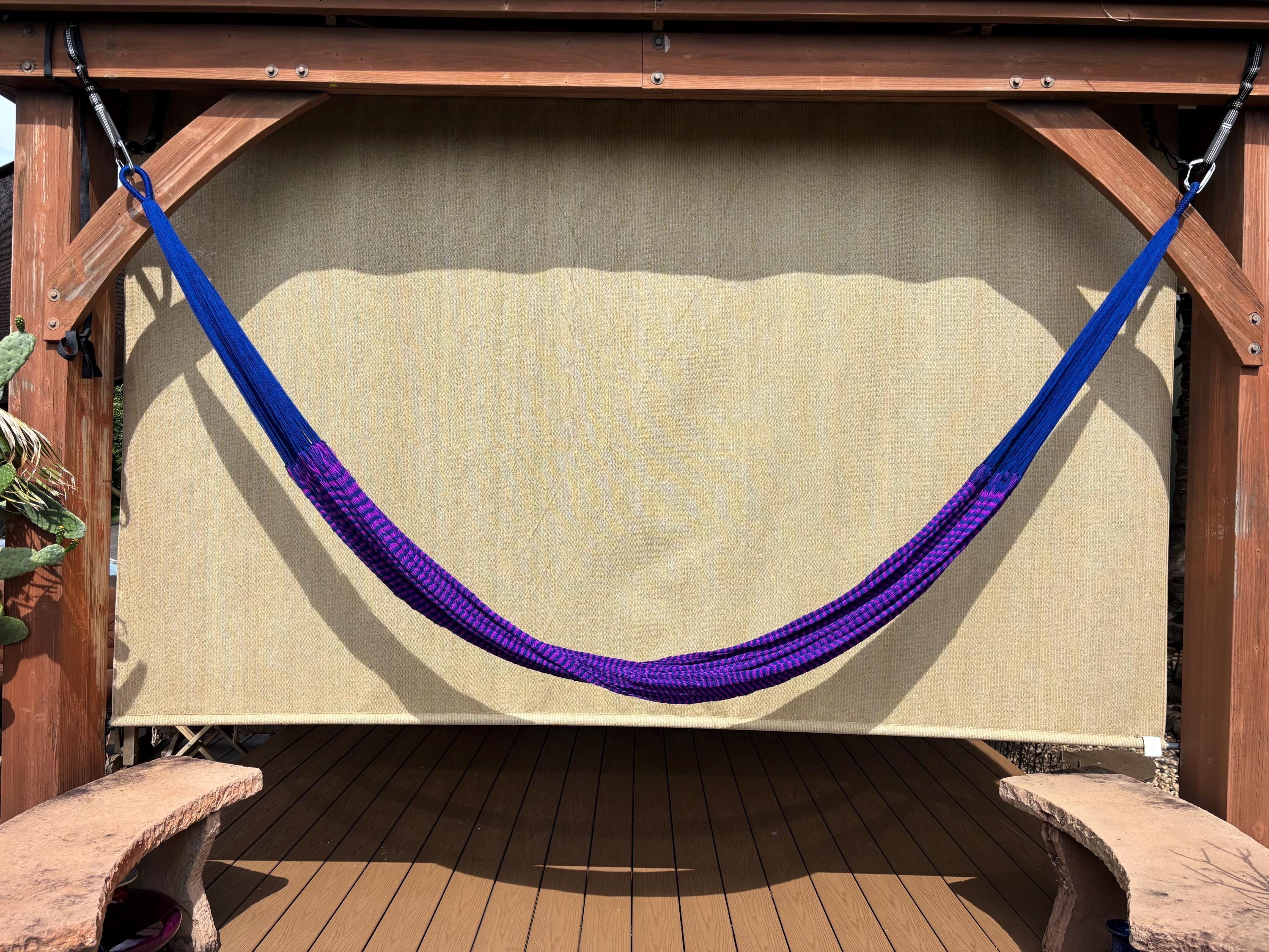 Handwoven Thai Hammock • Weather-Resistant, Fair Trade Navy & Purple Blend