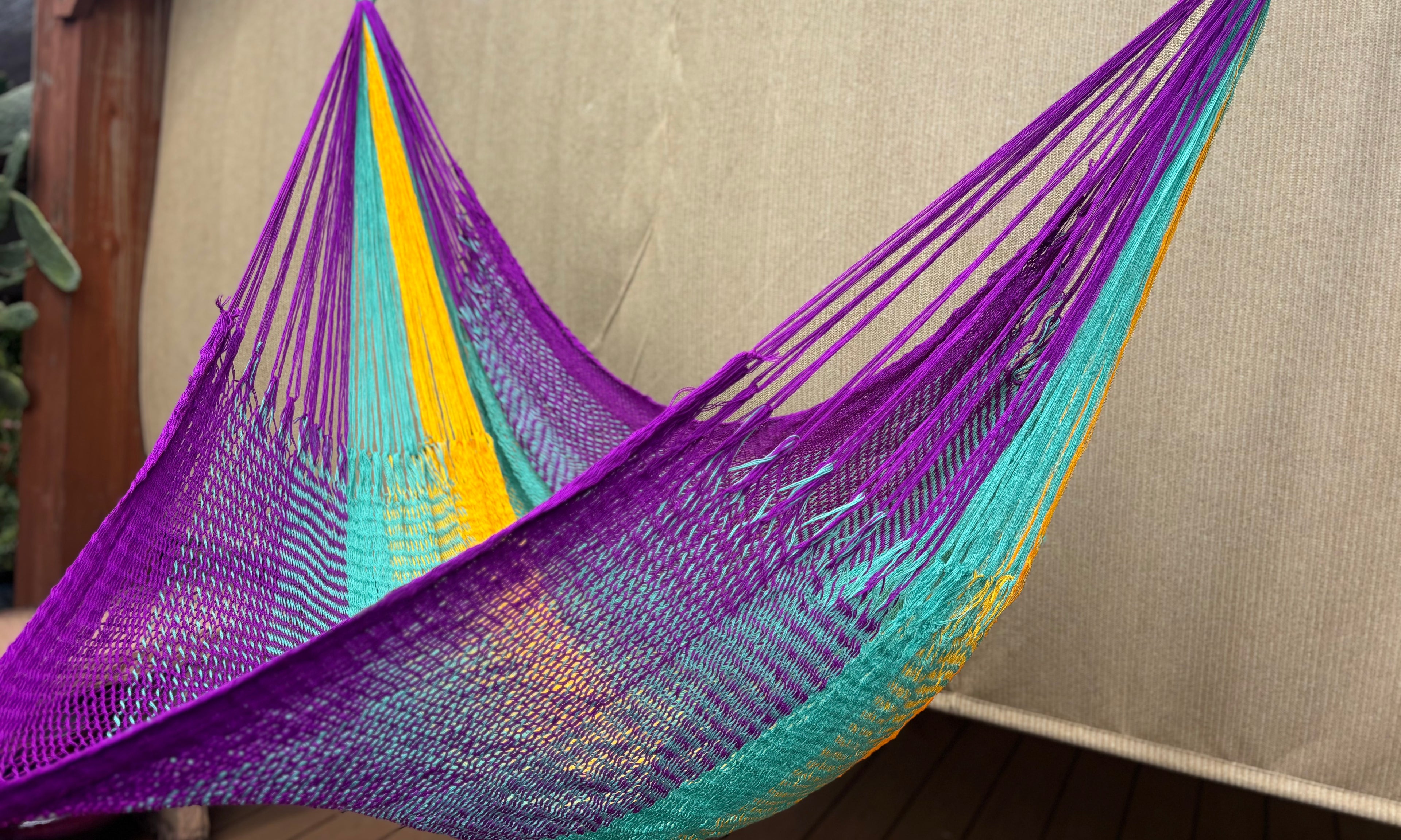 Thai Hammock Chair • Purple, Aqua & Yellow • Handwoven in Thailand • UV-Resistant • 500 lb Rated • Ultralight • Fair Trade
