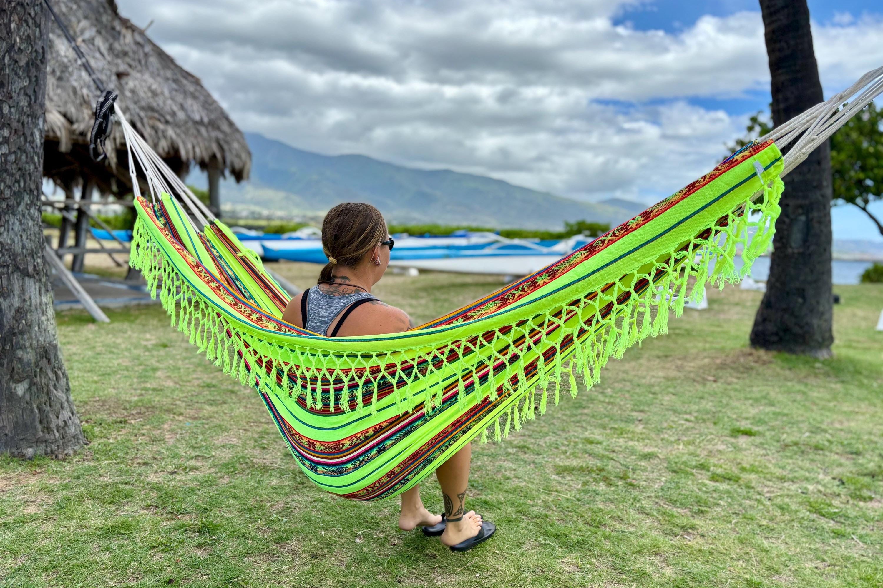 Handwoven Double Hammock | Inca Braided Fringe | UV & Mildew Resistant | Fair Trade Ecuador