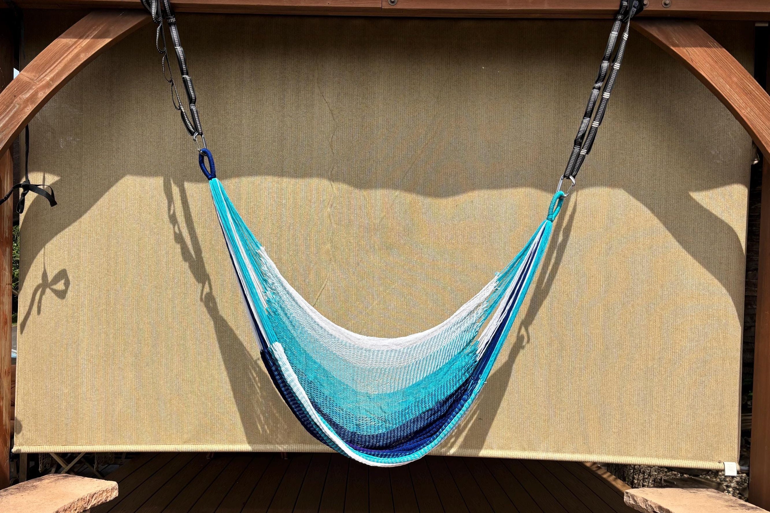Thai Hammock Chair • Blue, Aqua & White • Handwoven in Thailand • UV-Resistant • 500 lb Rated • Fair Trade