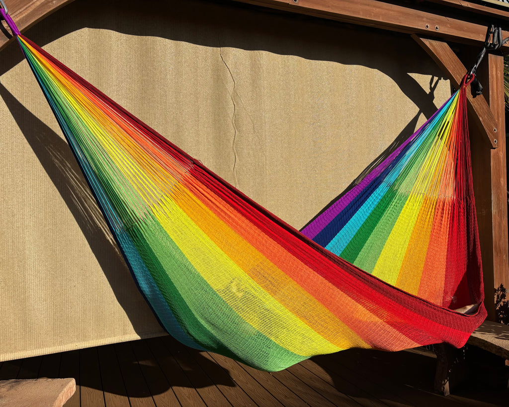 Handwoven Thai Hammock • Weather-Resistant, Fair Trade, Rainbow Color