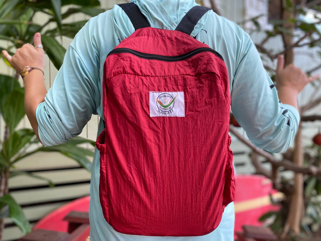 Parachute Silk Backpack • Maroon • Ultralight 6.6 oz • Foldable Travel Pack • 8 Colors • Free Shipping from Maui